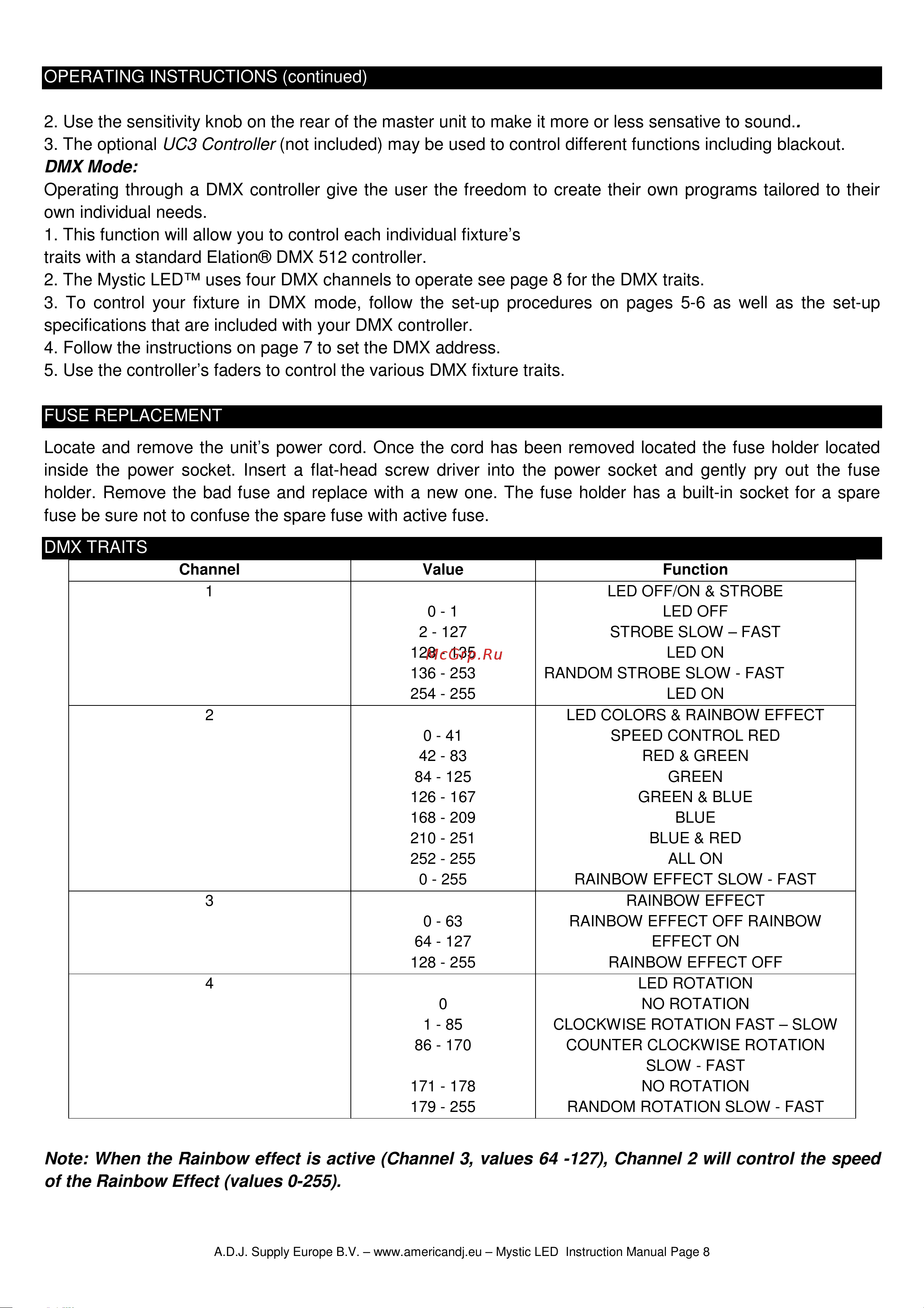 ADJ Mystic LED [8/13] Dmx traits