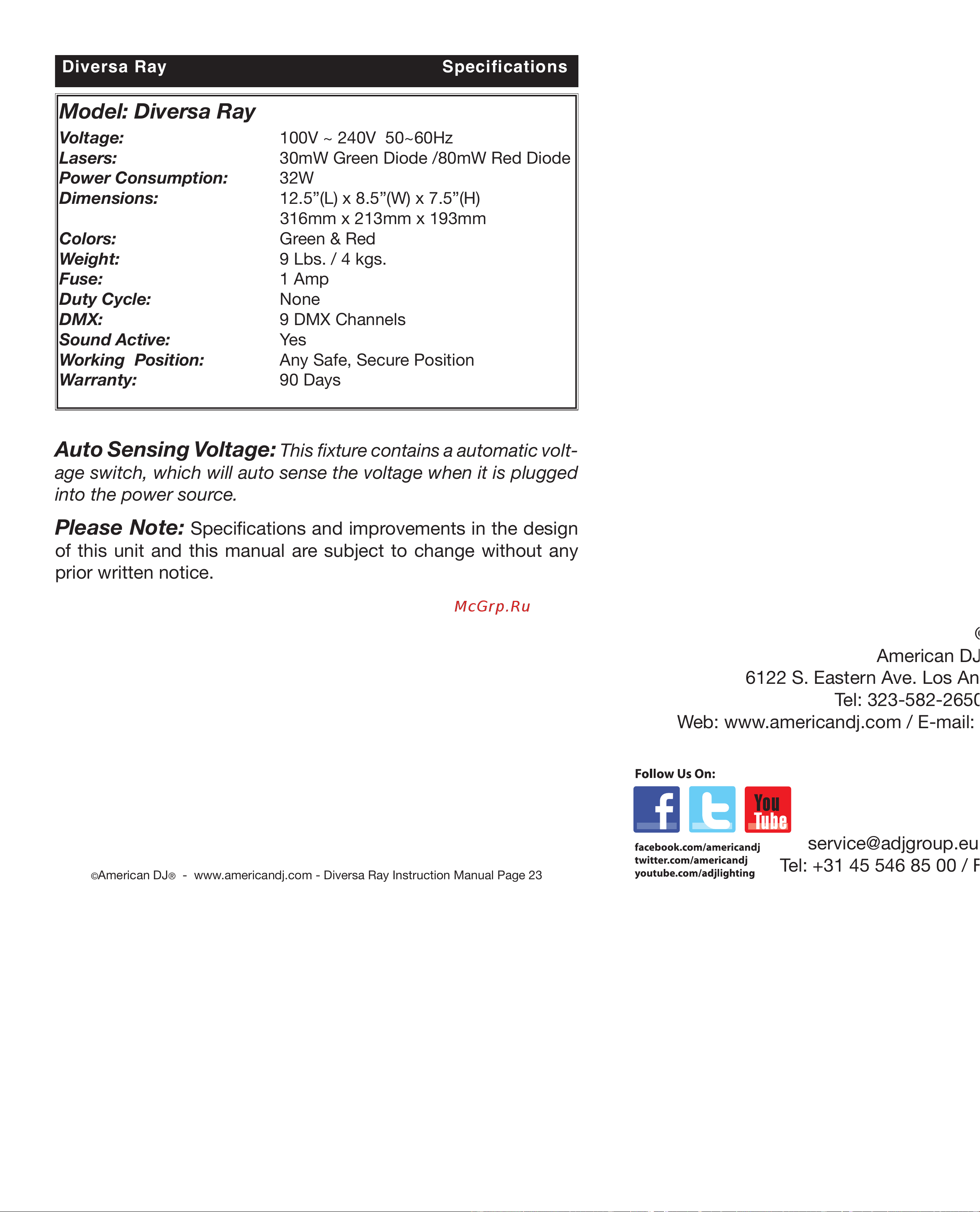 ADJ DiversaRAY [12/12] Auto sensing voltage