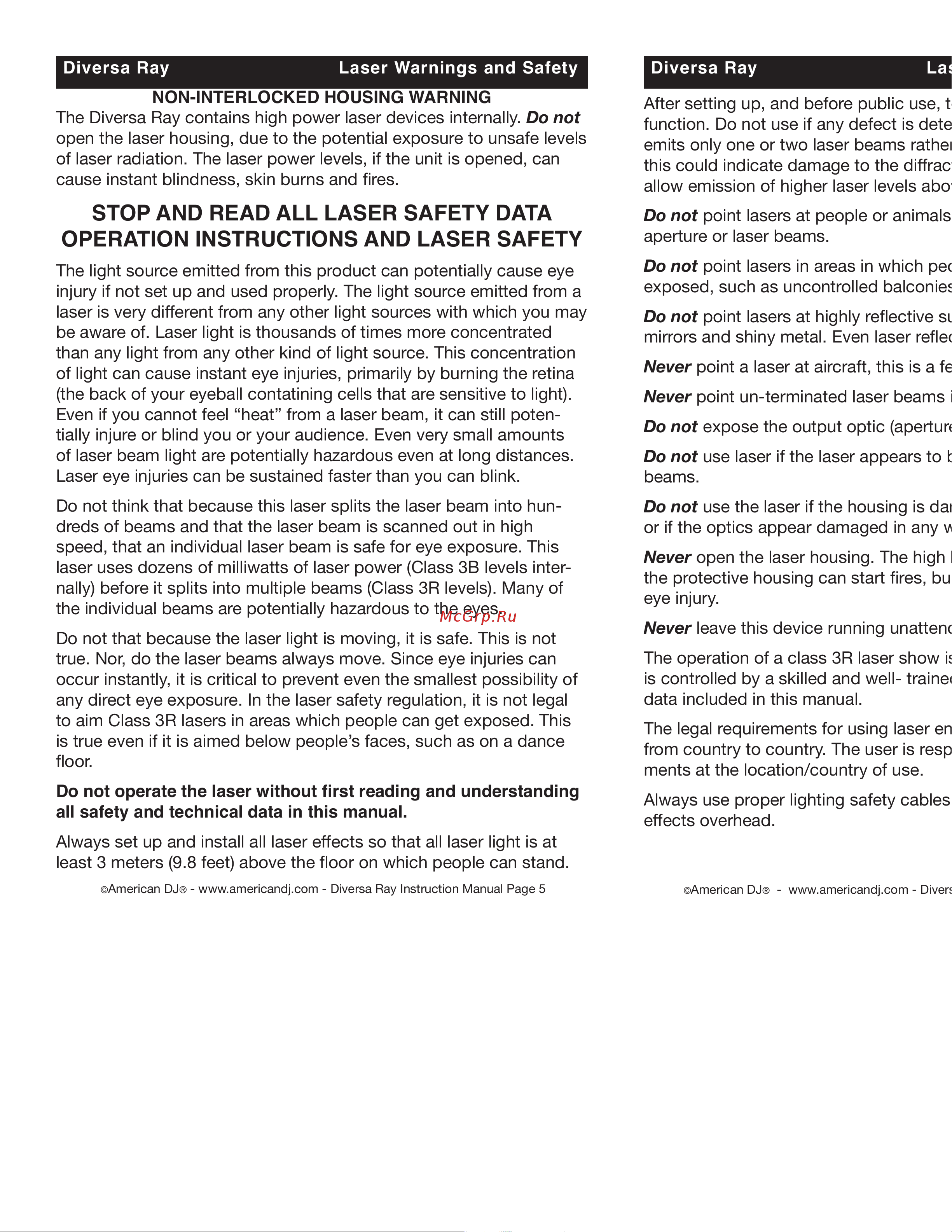 ADJ DiversaRAY [3/12] Operation instructions and laser safety
