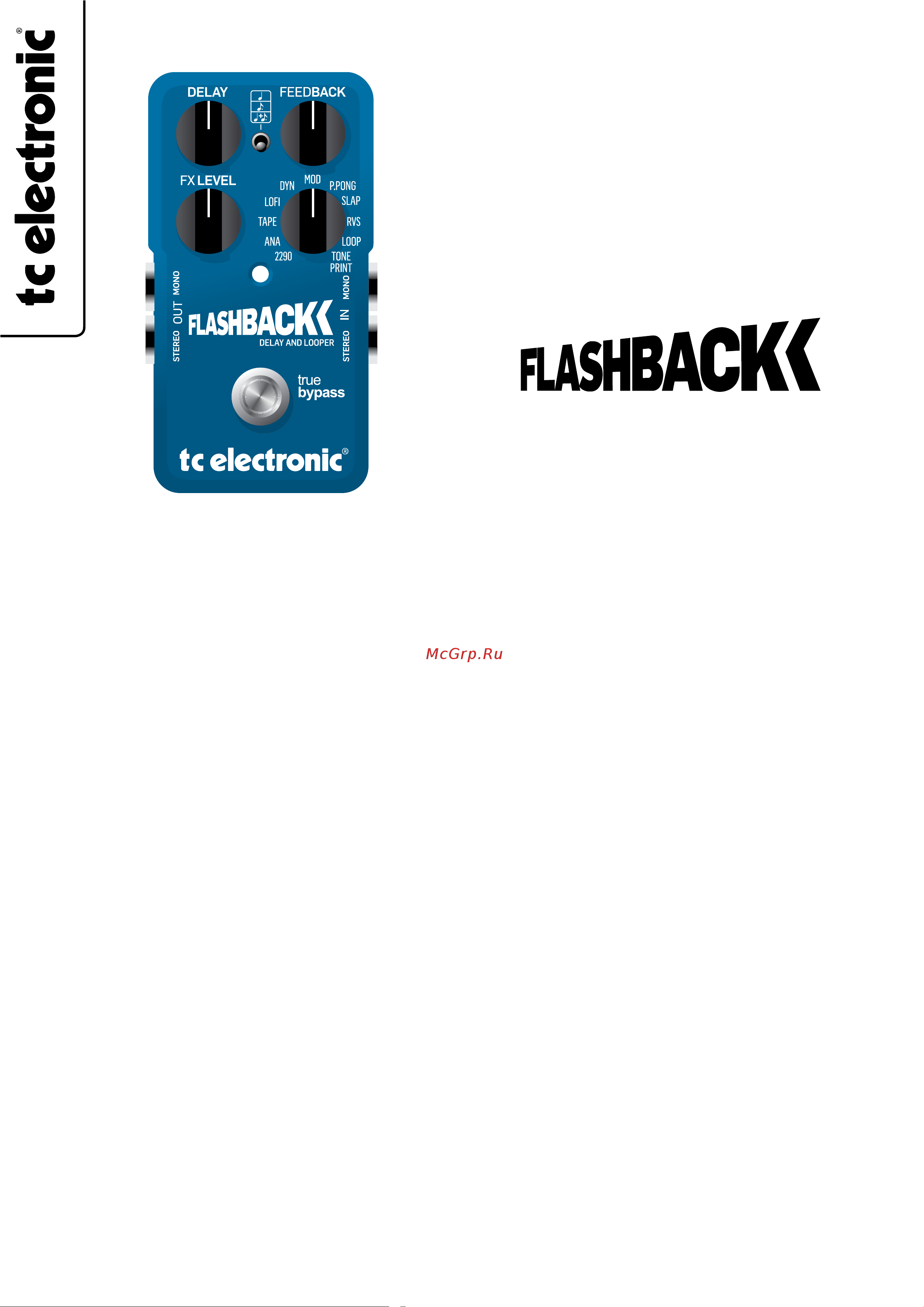 Tc Electronic Flashback Delay & Looper TonePrint Руководство по эксплуатации онлайн