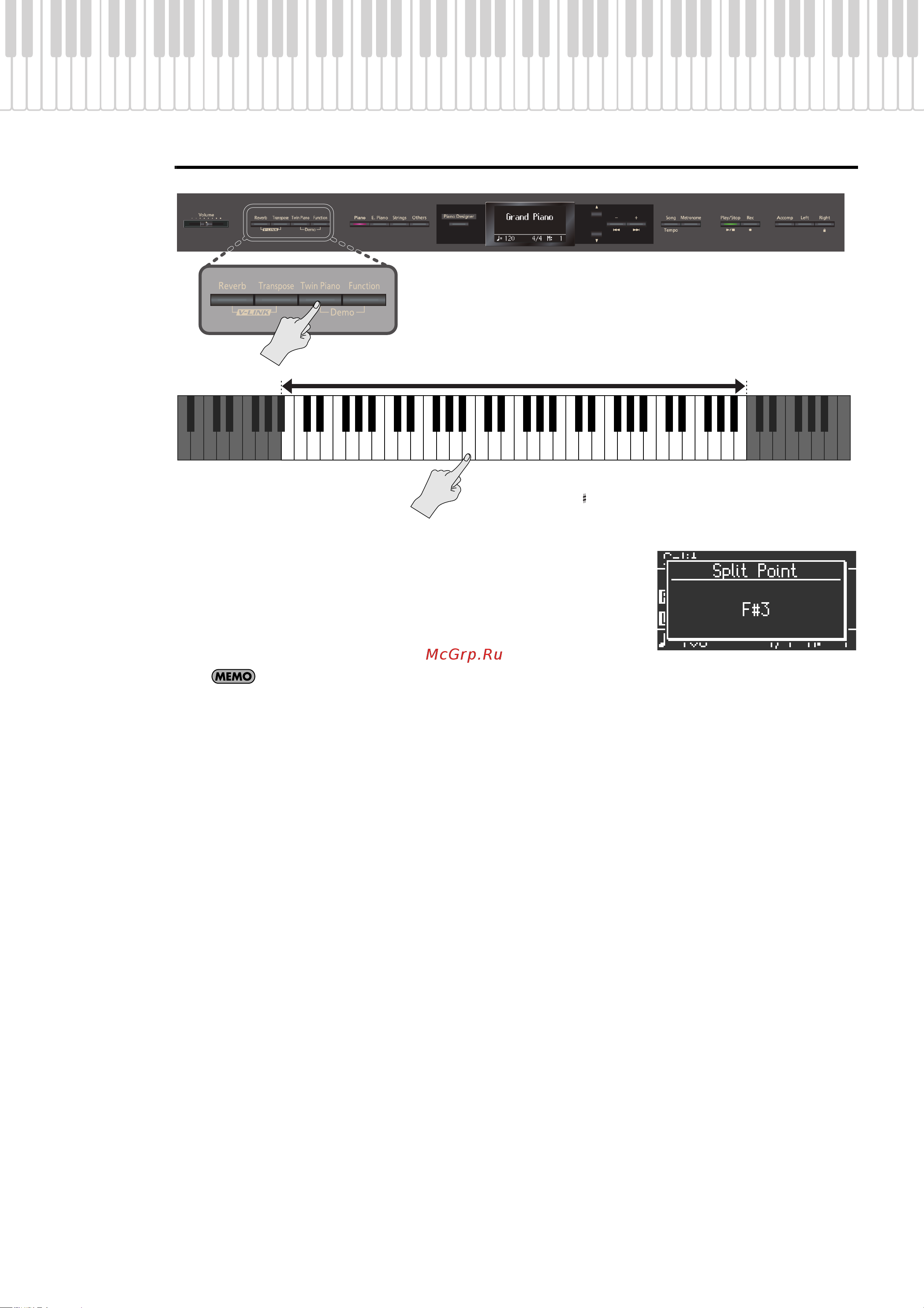 Roland HP307-RWA [31/86] Ñìåíà òî êè ðàçäåëà êëàâèàòóðû