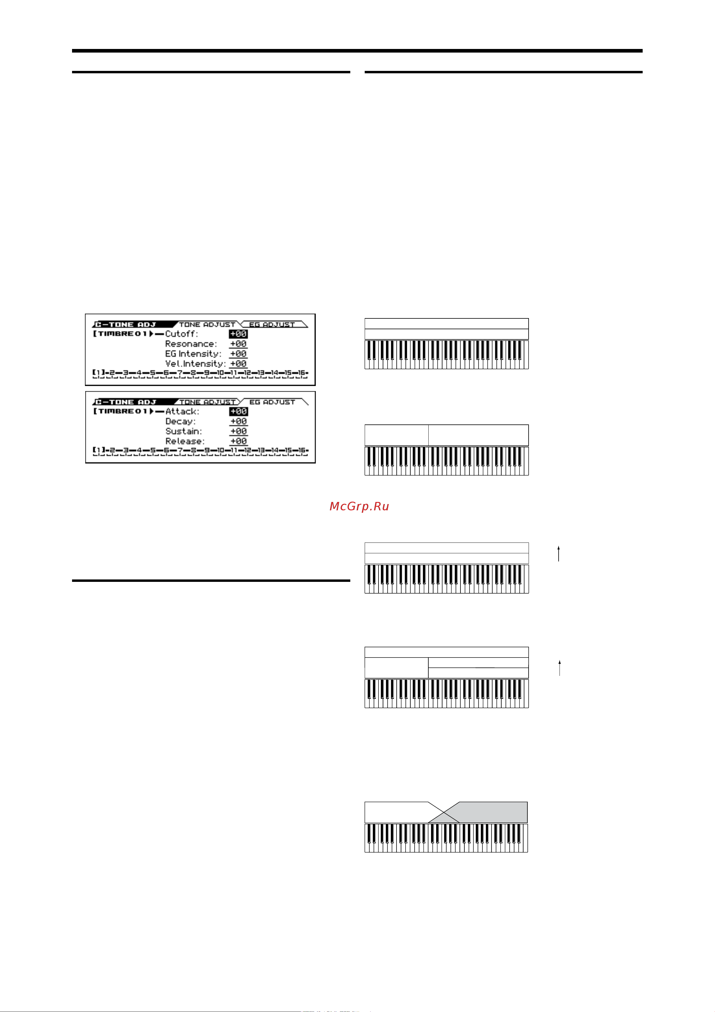 Korg KROSS-88 [49/121] Использование функций tone adjust и eg adjust