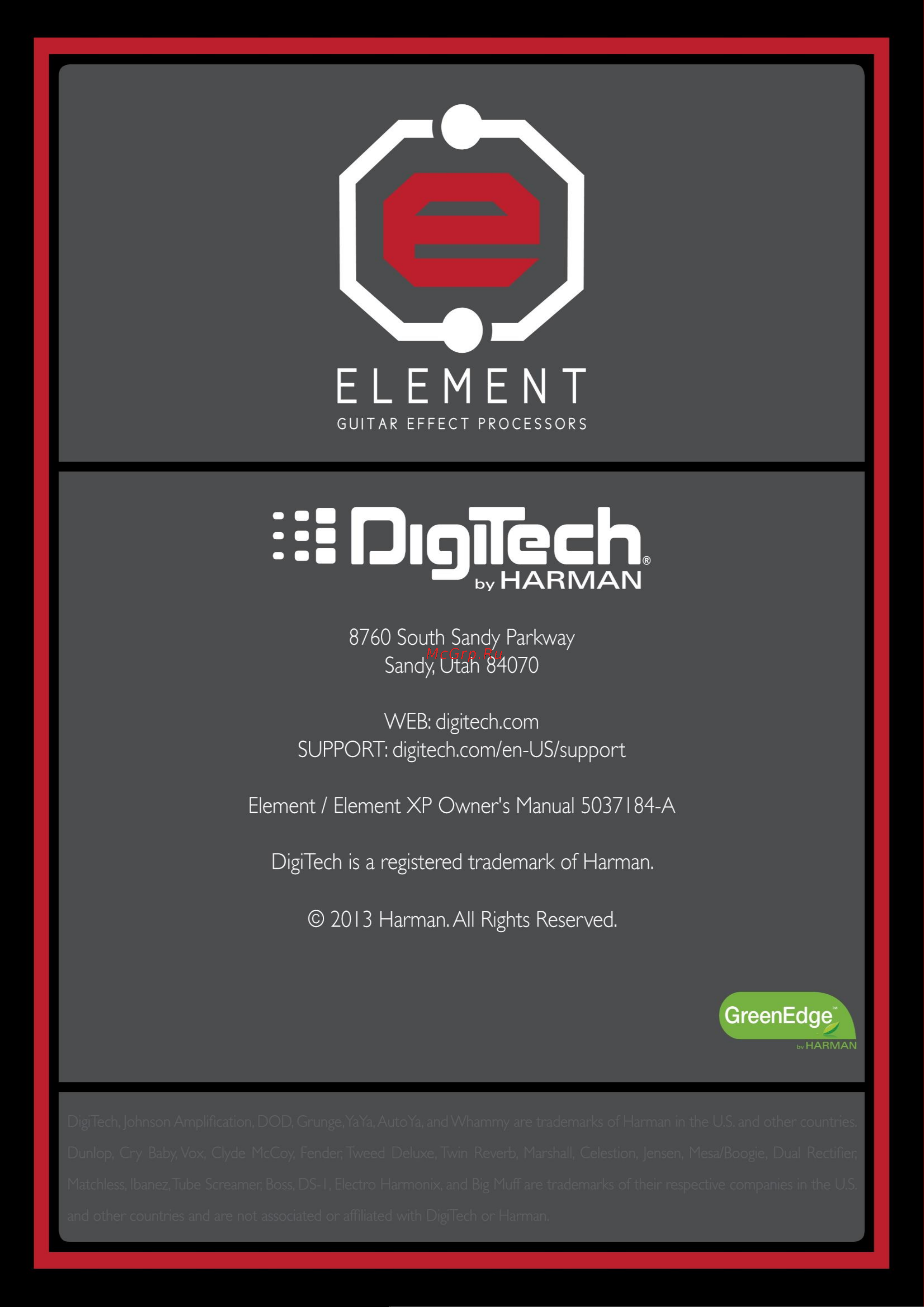 Digitech ELEMENT MULTI-EFFECT PROCESSOR Руководство по эксплуатации онлайн [36/36] 777950