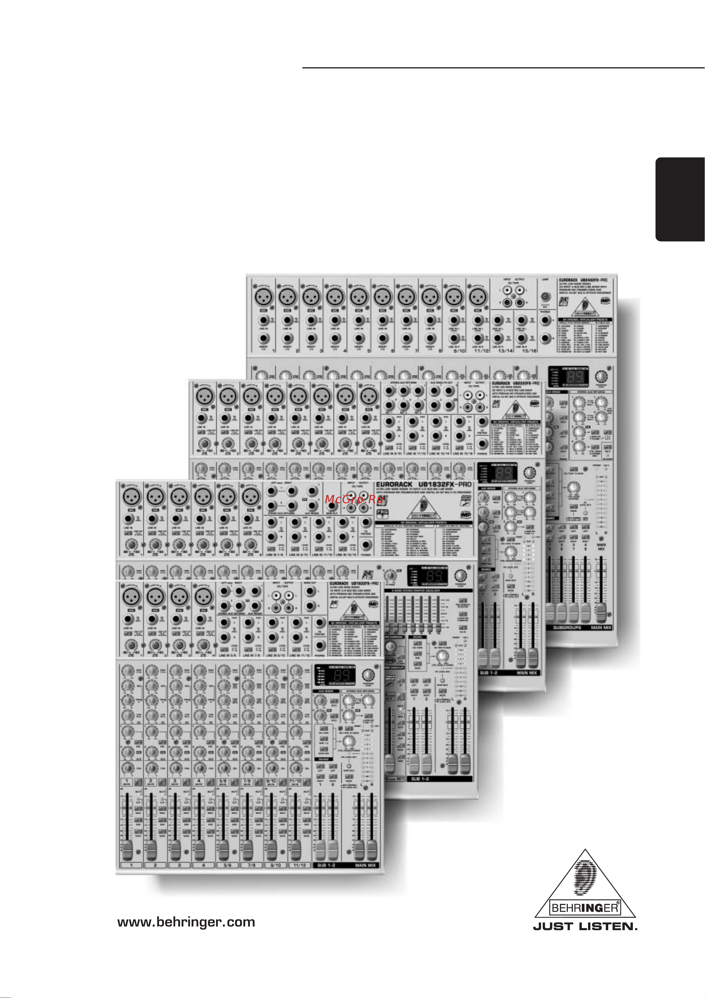 Behringer EURORACK UB 1622 FX-PRO Руководство по эксплуатации онлайн