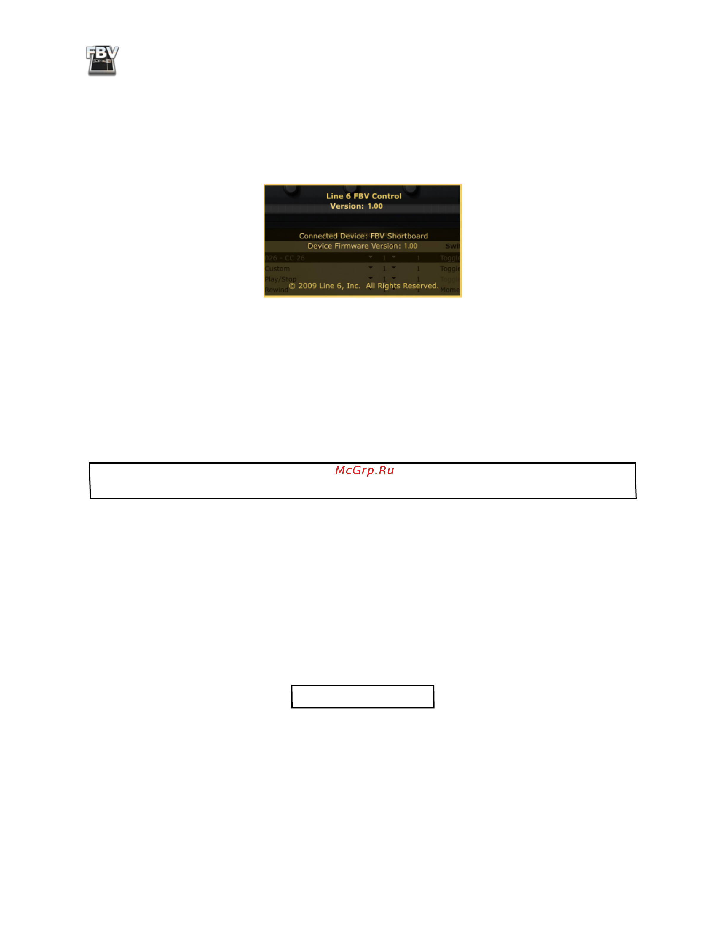 LINE 6 FBV Express MkII Manual [30/82] The about line 6 fbv control application dialog