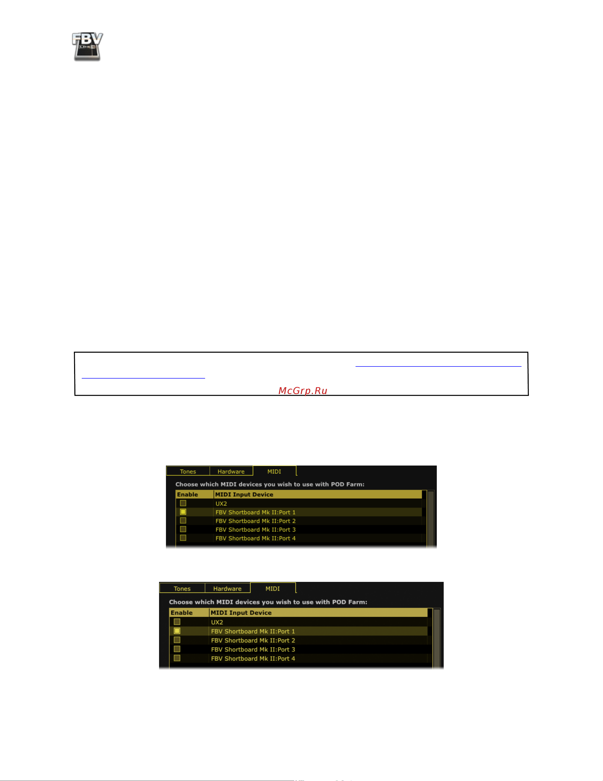 LINE 6 FBV Shortboard MkII Manual [37/82] Pod farm 2 standalone application midi input configuration