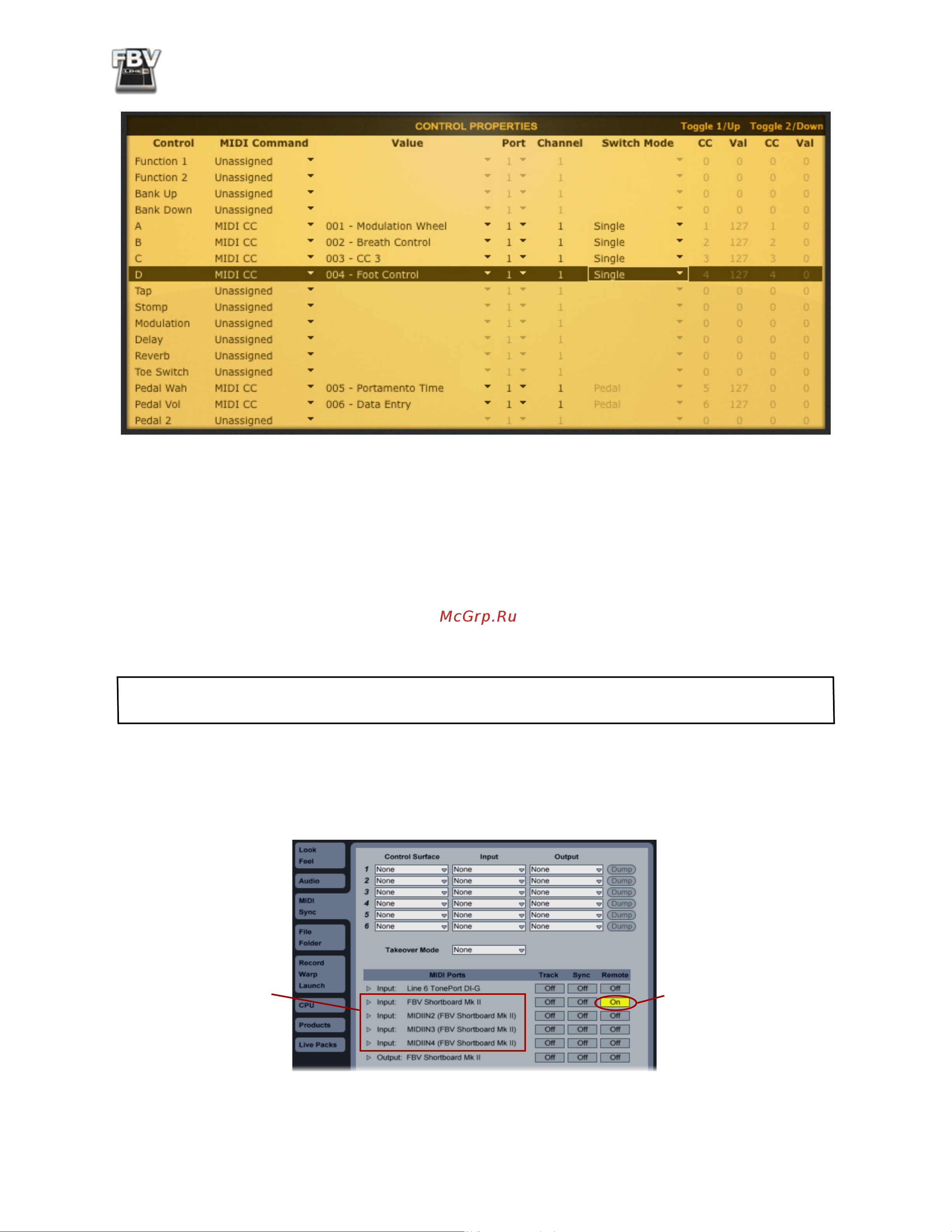 LINE 6 FBV Express MkII Manual [51/82] Ableton live midi input device configuration