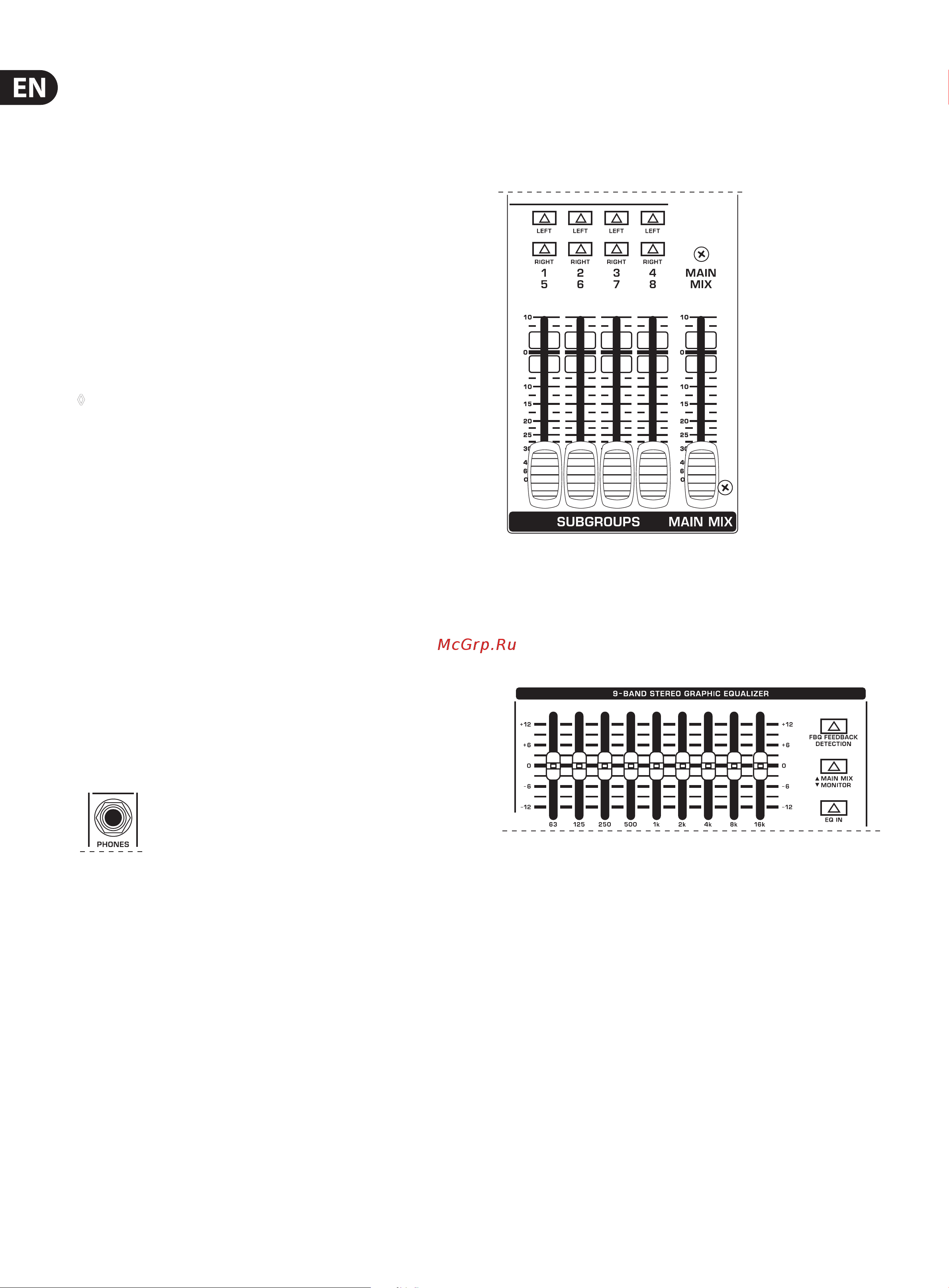 Behringer XENYX X1622USB [12/19] Graphic 9 band equalizer x1832usb only