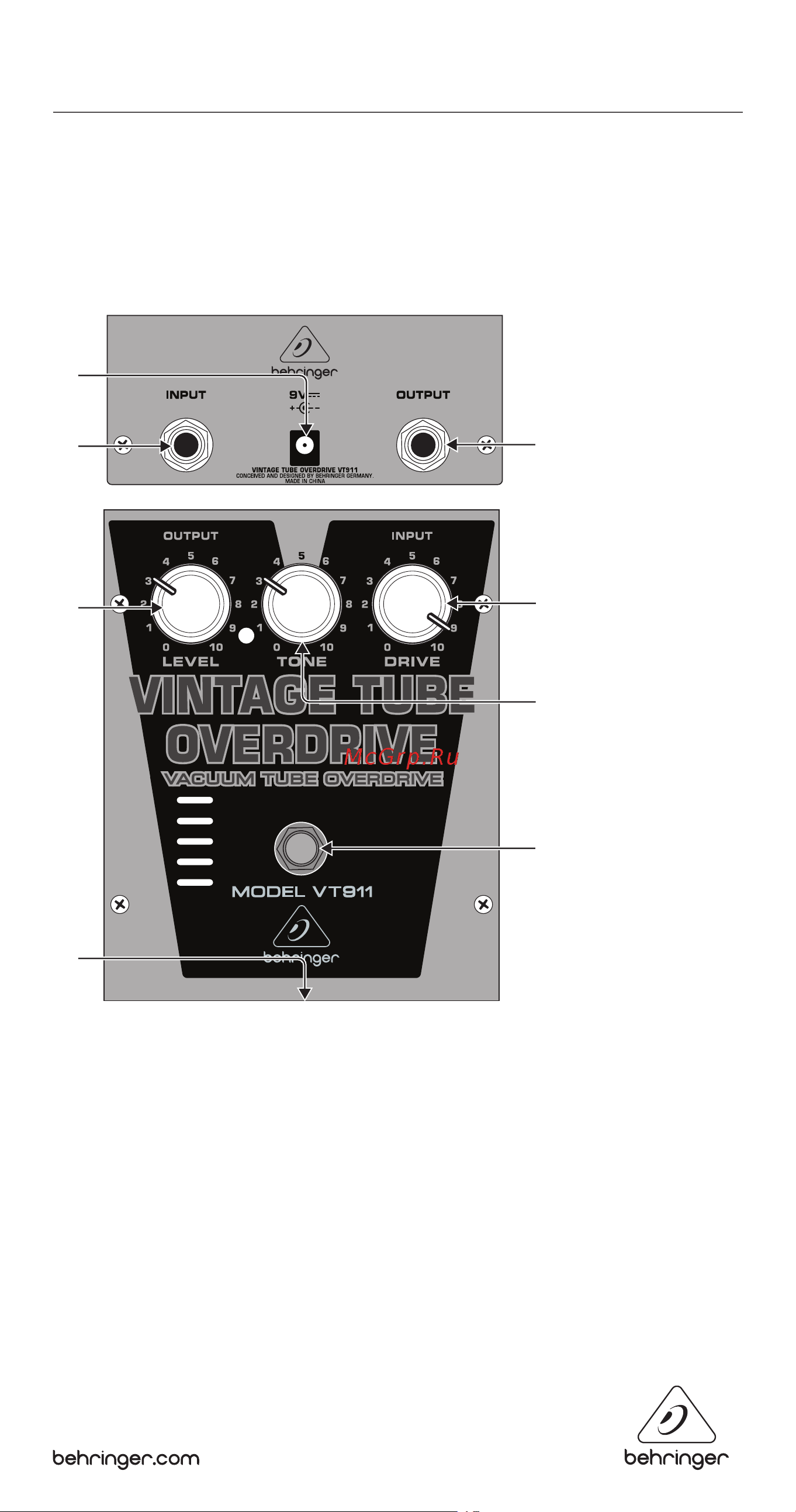 Behringer VINTAGE TUBE OVERDRIVE VT911 Руководство по эксплуатации онлайн