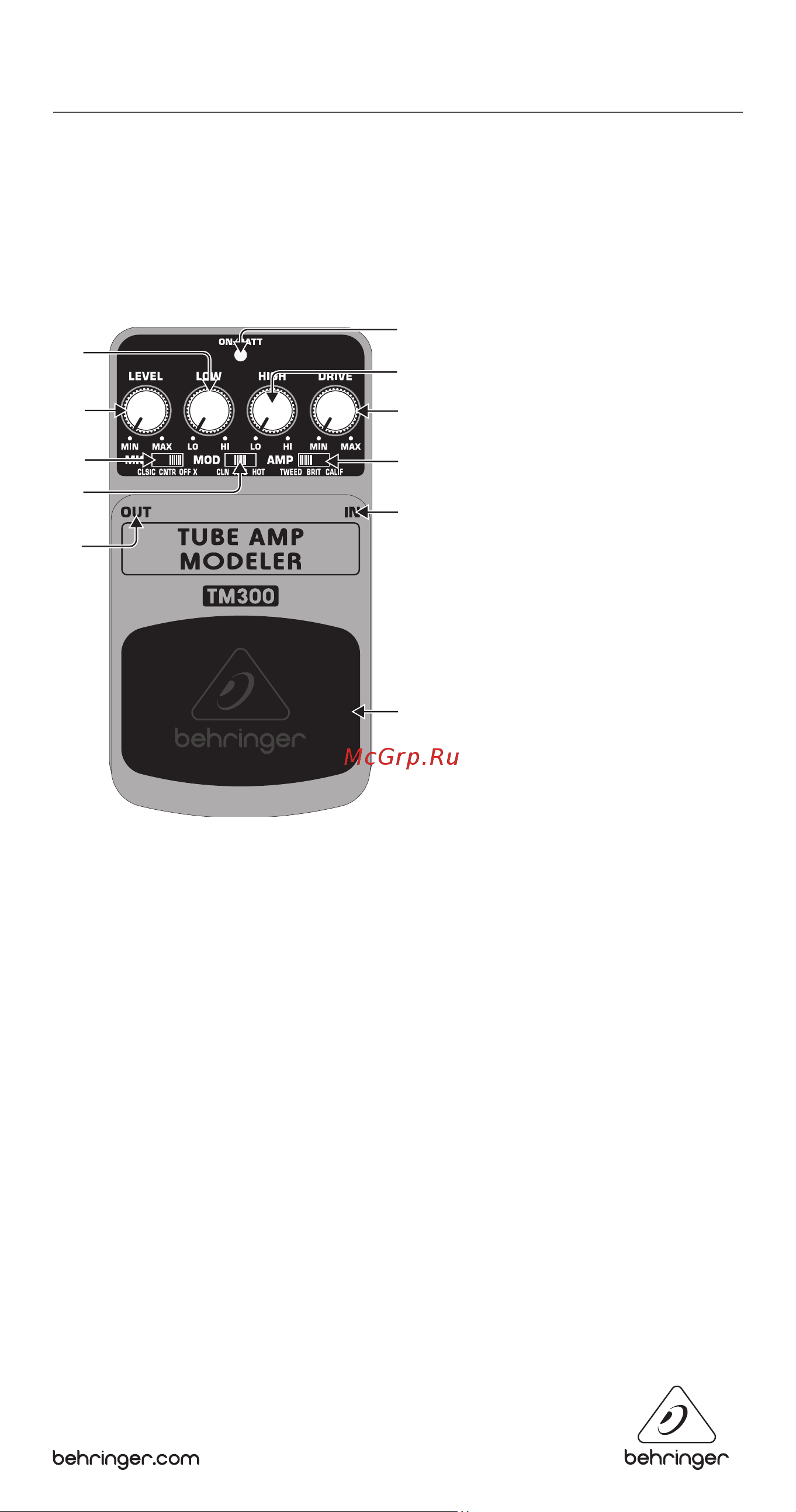 Behringer TUBE AMP MODELER TM300 Руководство по эксплуатации онлайн