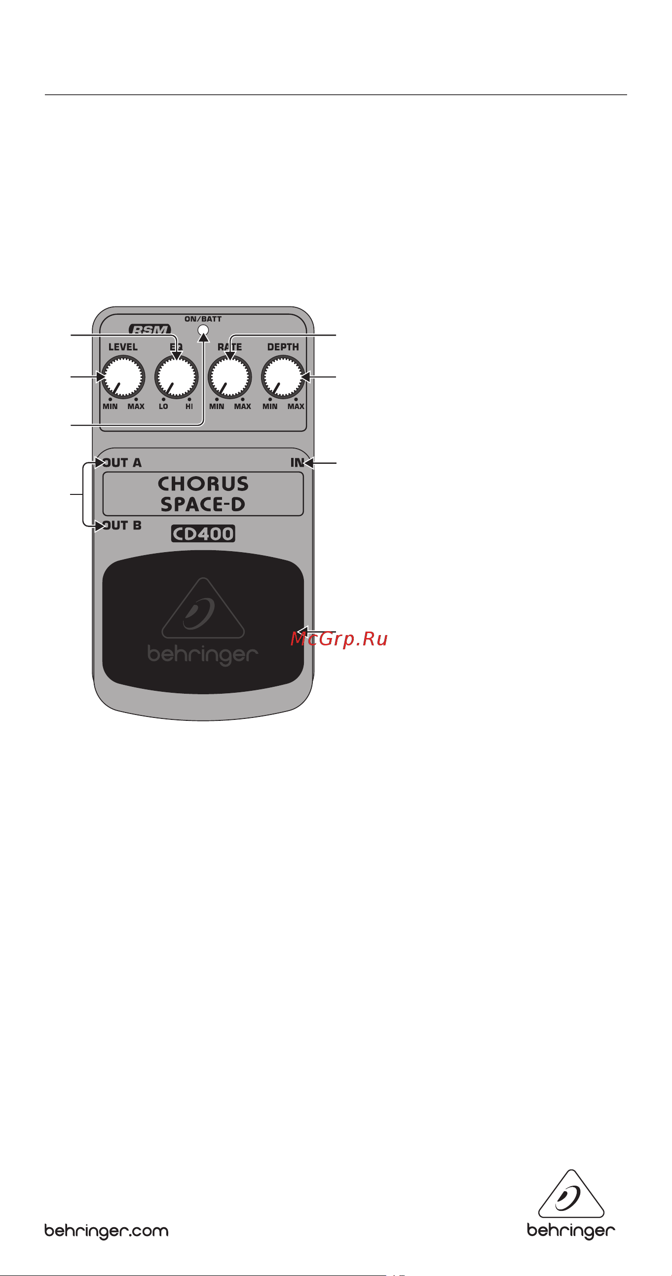 Behringer CHORUS SPACE-D CD400 Руководство по эксплуатации онлайн