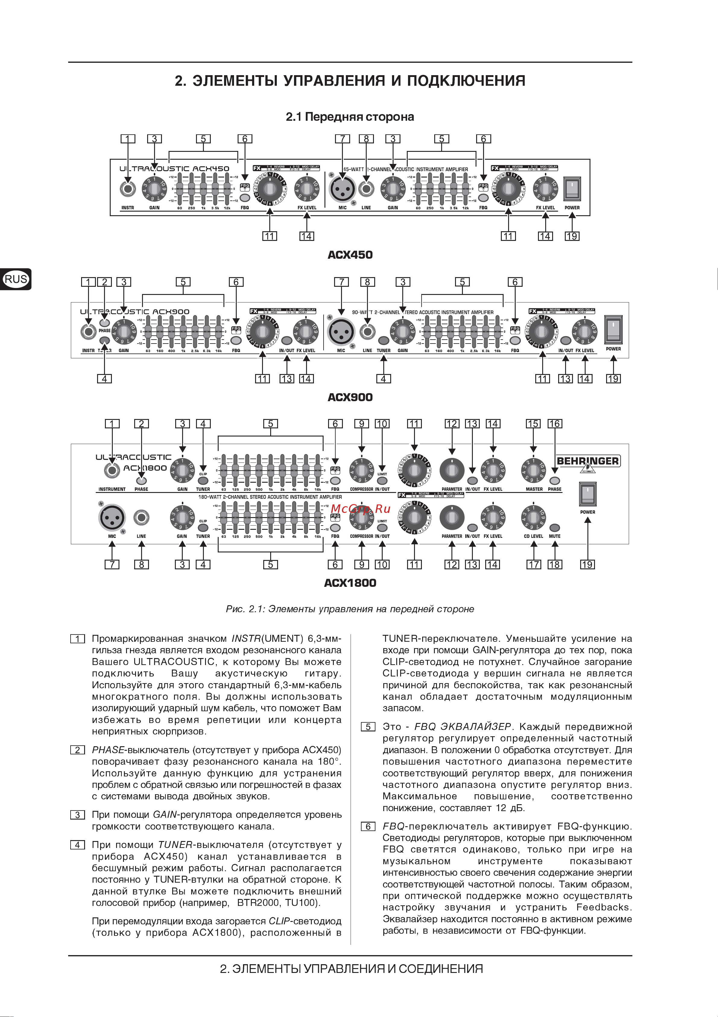 Behringer ULTRACOUSTIC ACX1800 Руководство по эксплуатации онлайн [4/10] 761139