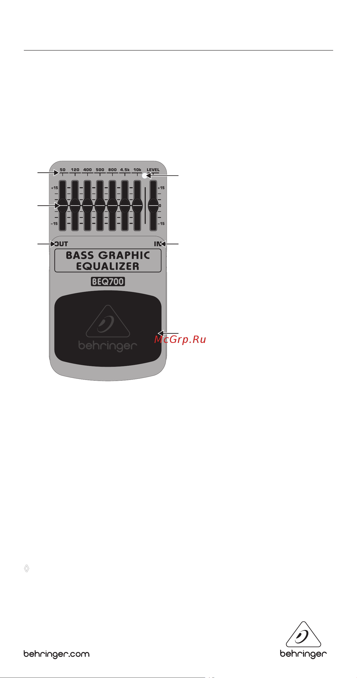 Behringer BASS GRAPHIC EQUALIZER BEQ700 Руководство по эксплуатации онлайн
