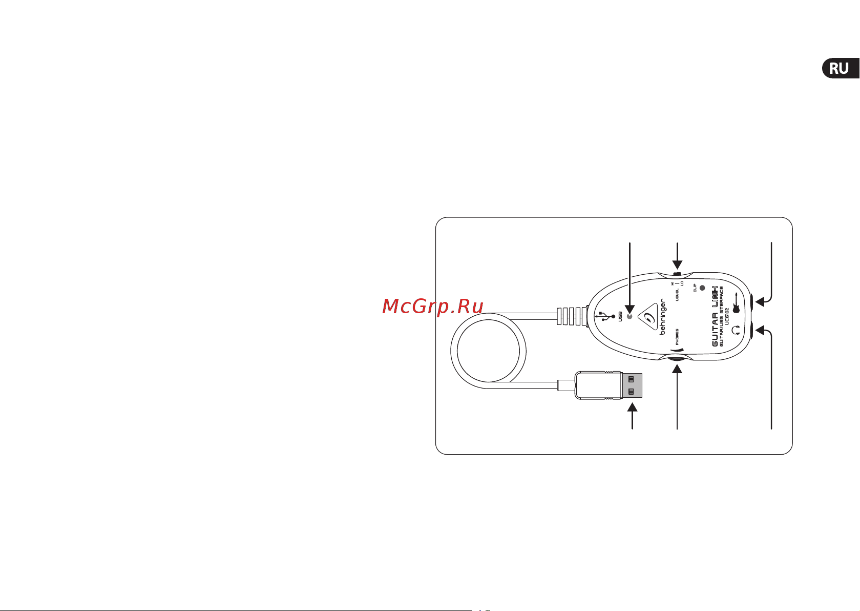 Behringer GUITAR LINK UCG102 [7/14] Элементы управленияи разъемы