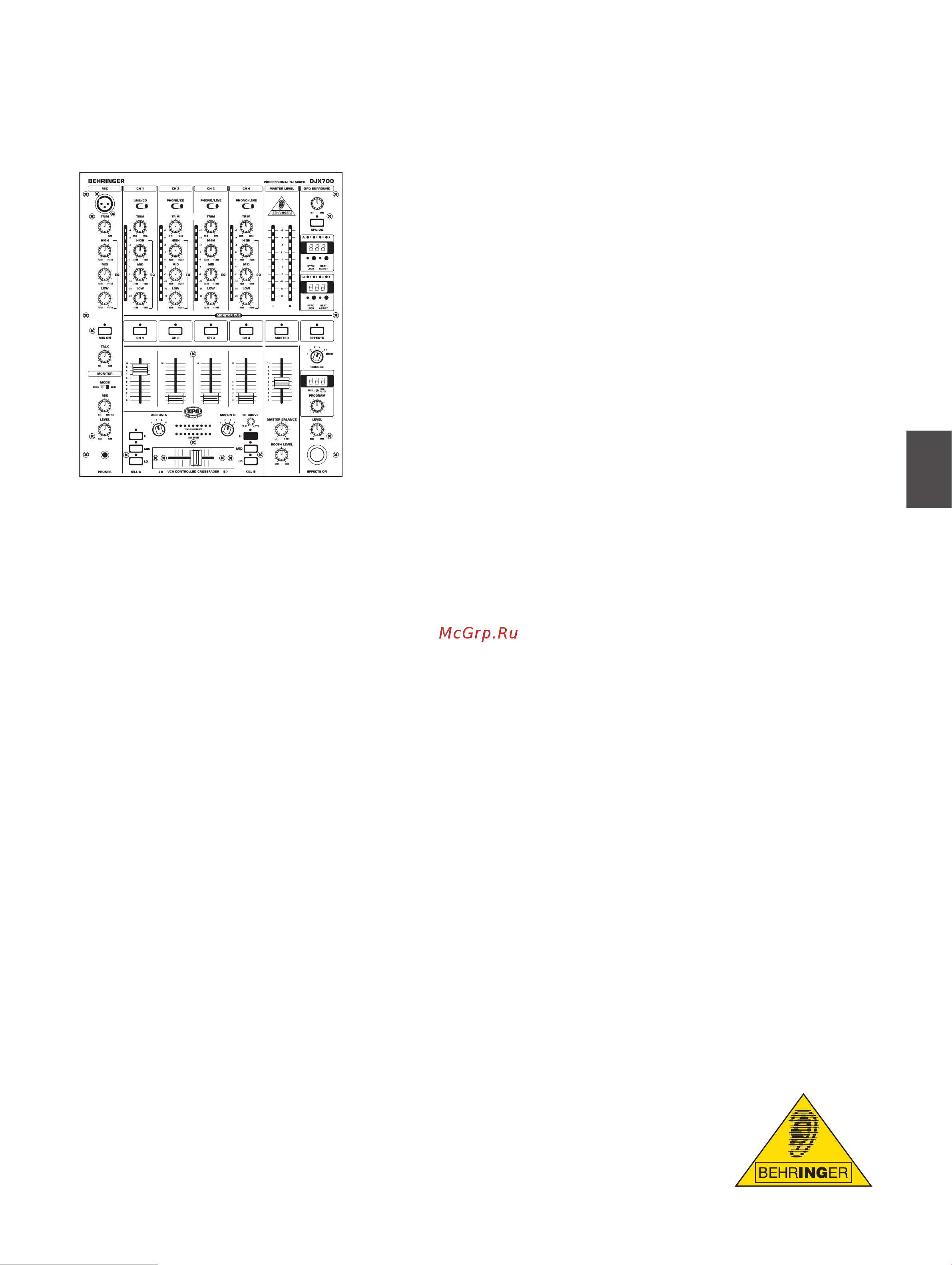 Behringer PRO MIXER DJX700 Руководство по эксплуатации онлайн