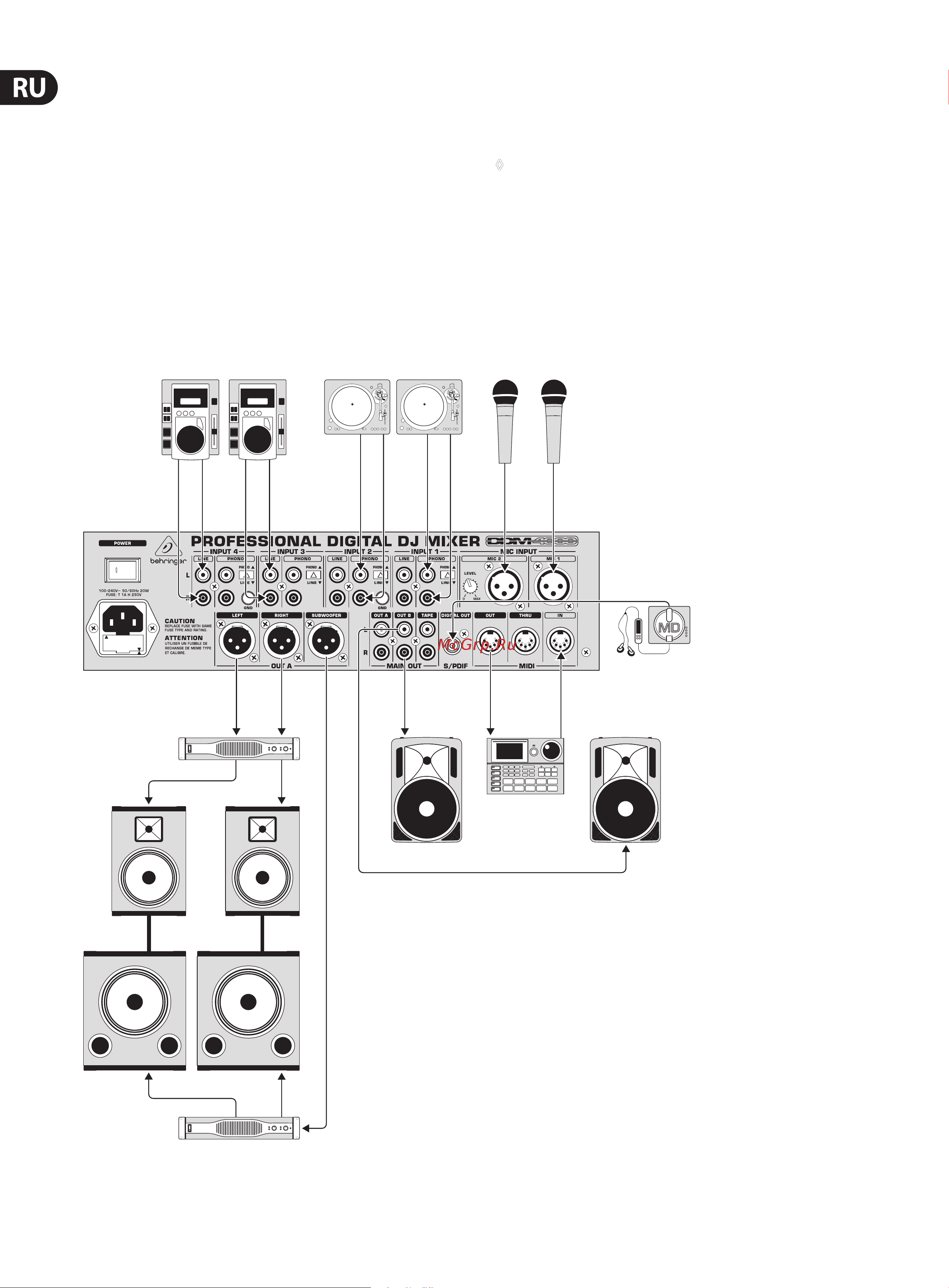 Behringer DIGITAL PRO MIXER DDM4000 [10/28] Пример соединения