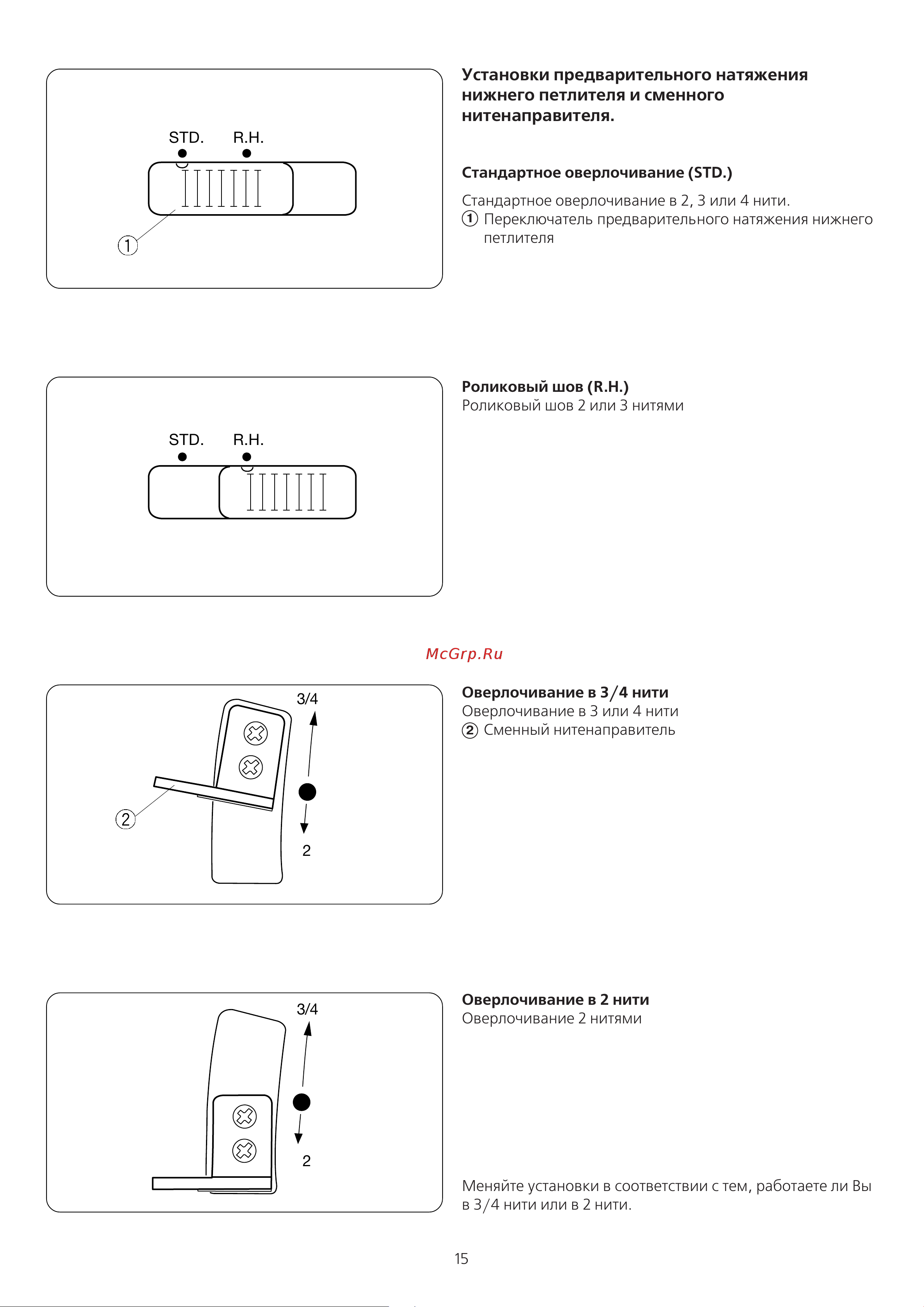 Janome T-99D [16/48] Установки предварительного натяжения нижнего петлителя и сменного нитенаправителя