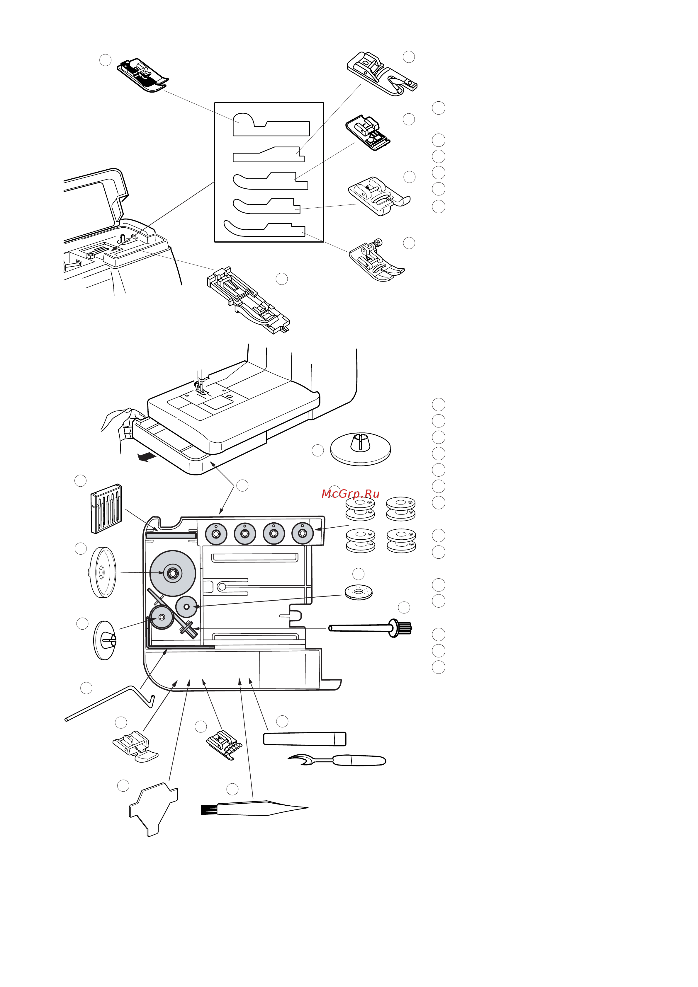 Janome QC 1M [5/51] Îòñåê äëÿ õðàíåíèÿ àêñåññóàðîâ