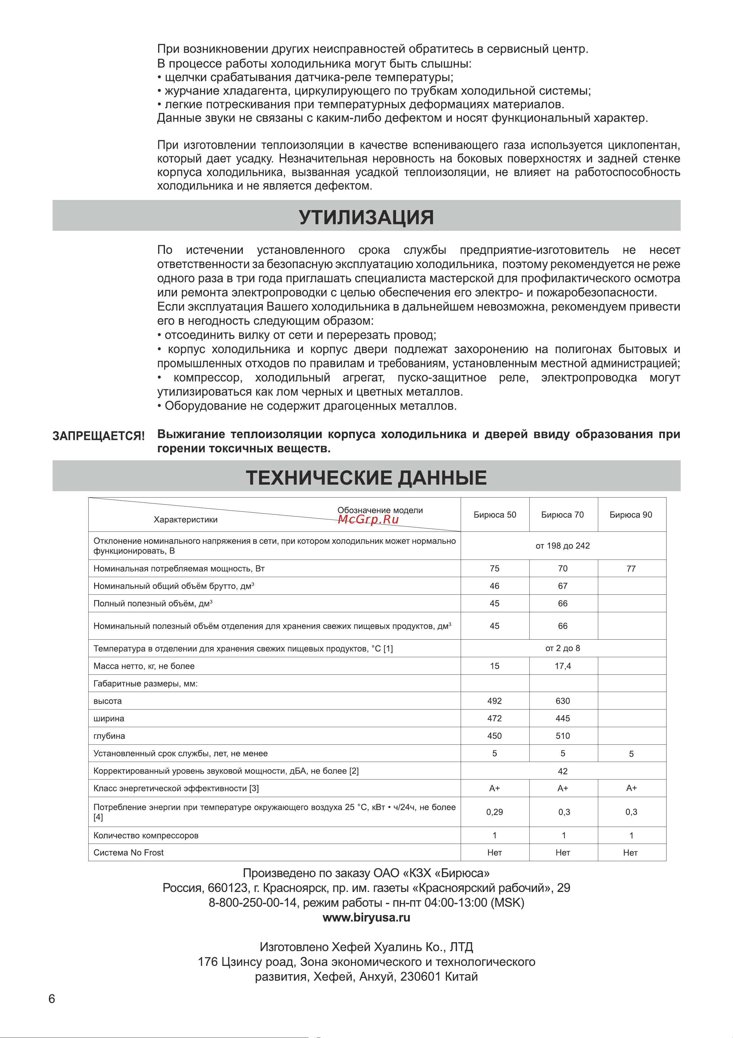 ОАО КЗХ БИРЮСА БИРЮСА Б-М70 Руководство по эксплуатации онлайн [7/13] 763007