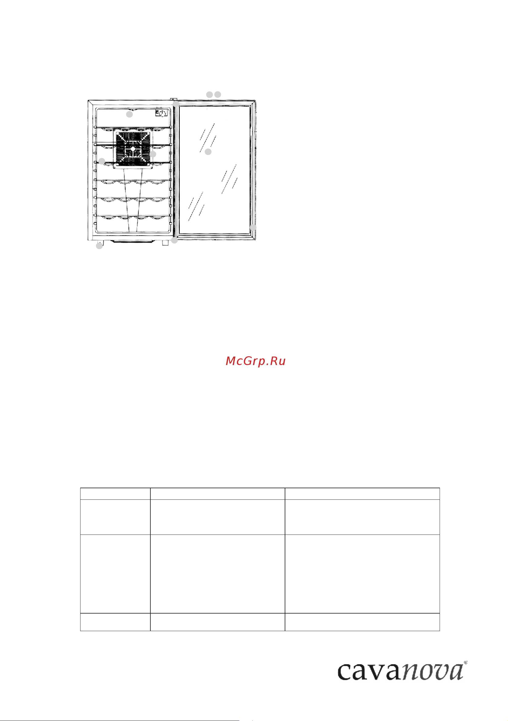 Cavanova CV028NS [7/9] Lamp cover 2 shelf 3 fan mask 4 adjustable foot 5 lower hinge 6 magnetic seal 7 door 8 plastic bracket for display board 9 upper hinge