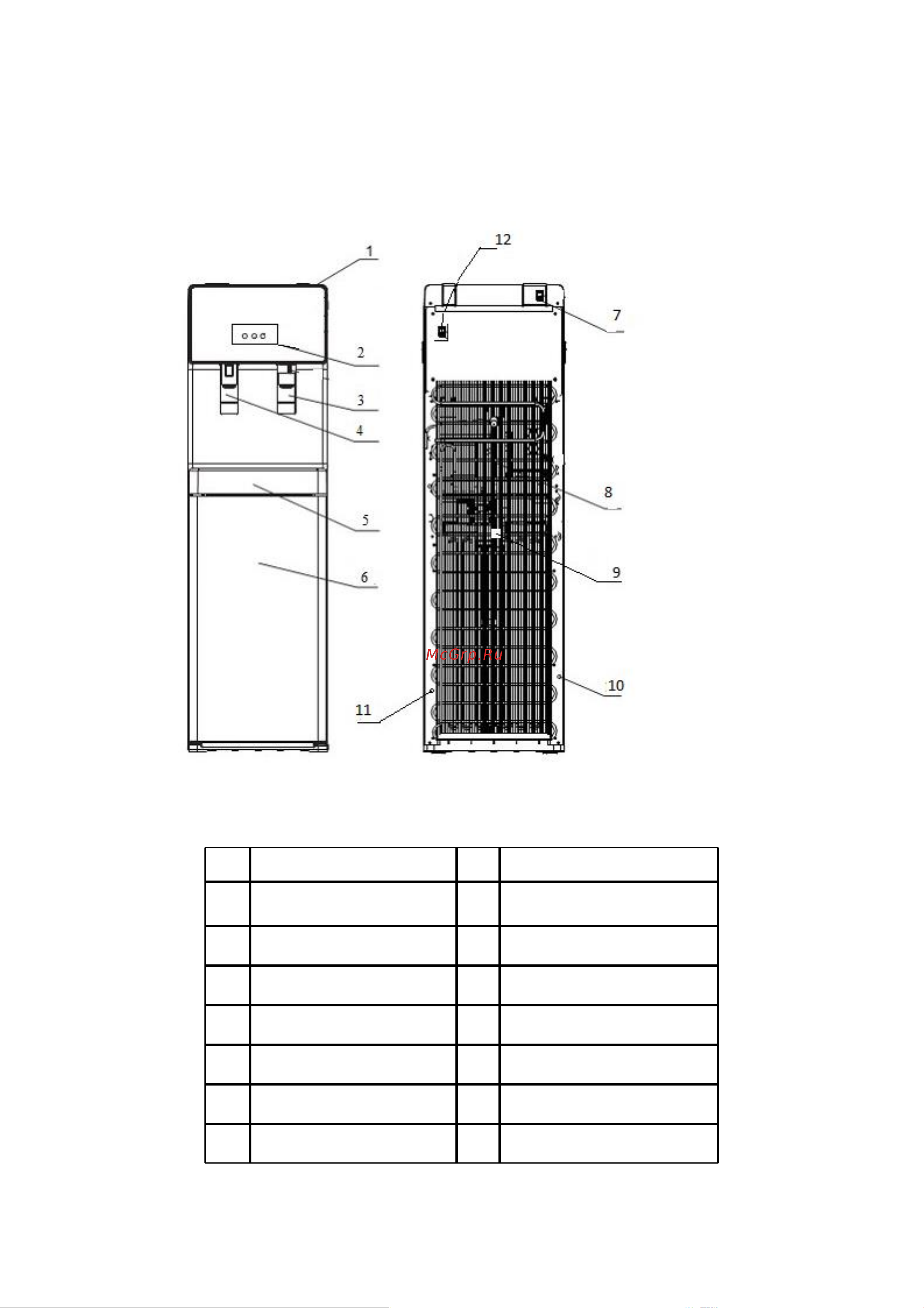 Vatten FV1816WK + EVERPURE 4C [3/11] Наименование компонентов диспенсера наименование компонентов диспенсера