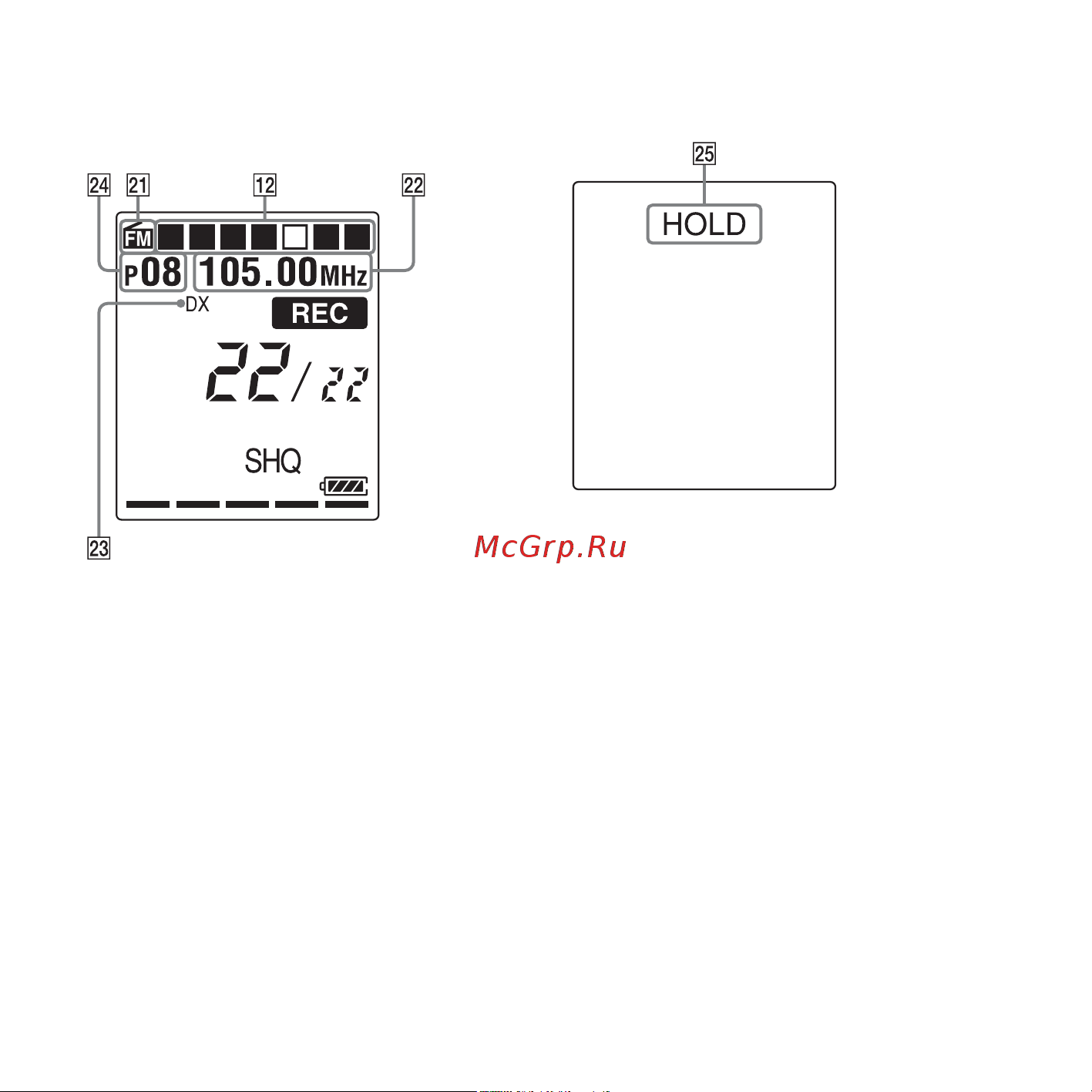 Sony ICD-PX312M [158/163] Дисплей при записи fm вещания только для icd px312f дисплей в состоянии hold
