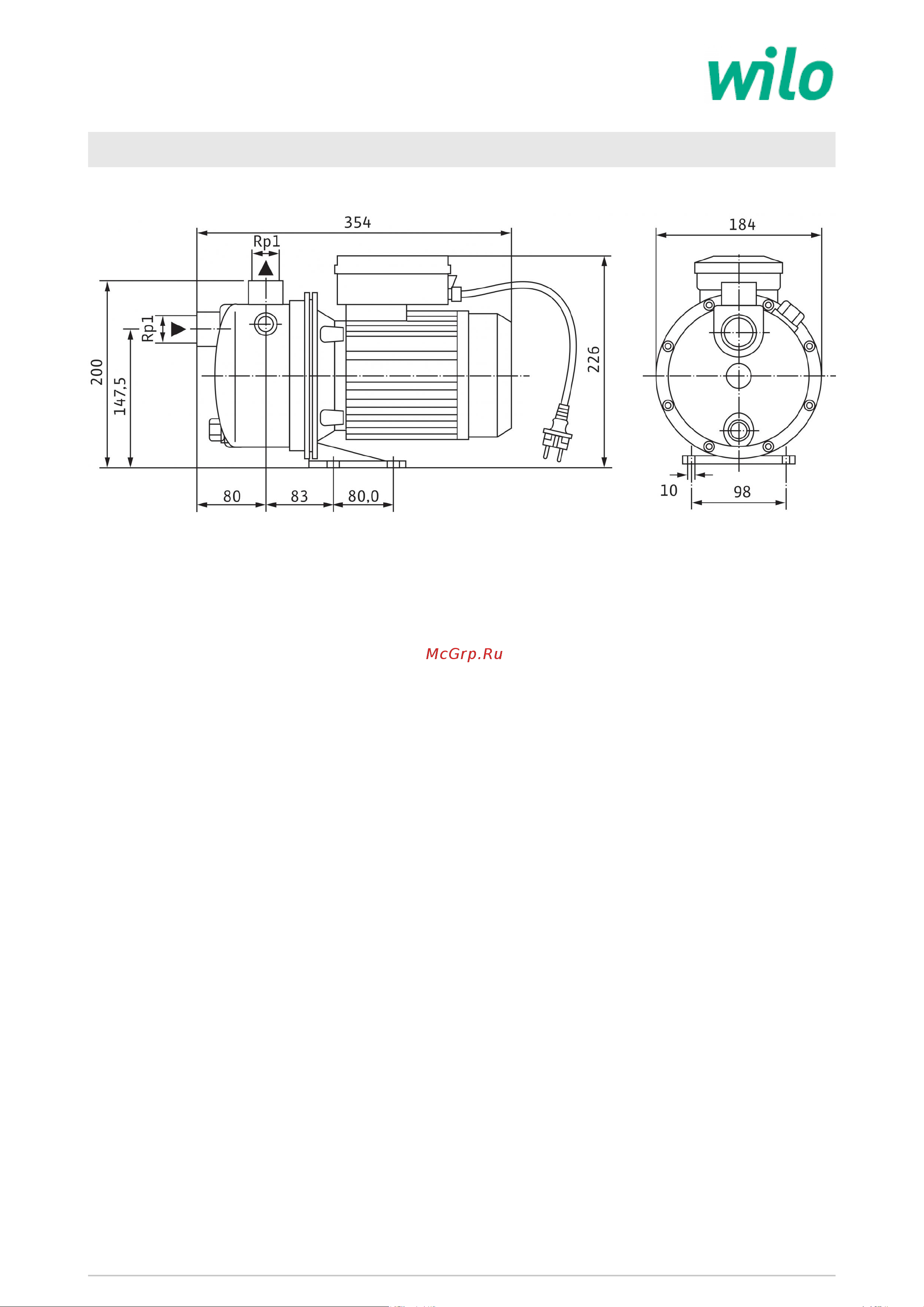 Wilo Jet WJ 203 X EM [2/4] Размеры и габаритные чертежи wilo jet wj 203 x 1 230 в