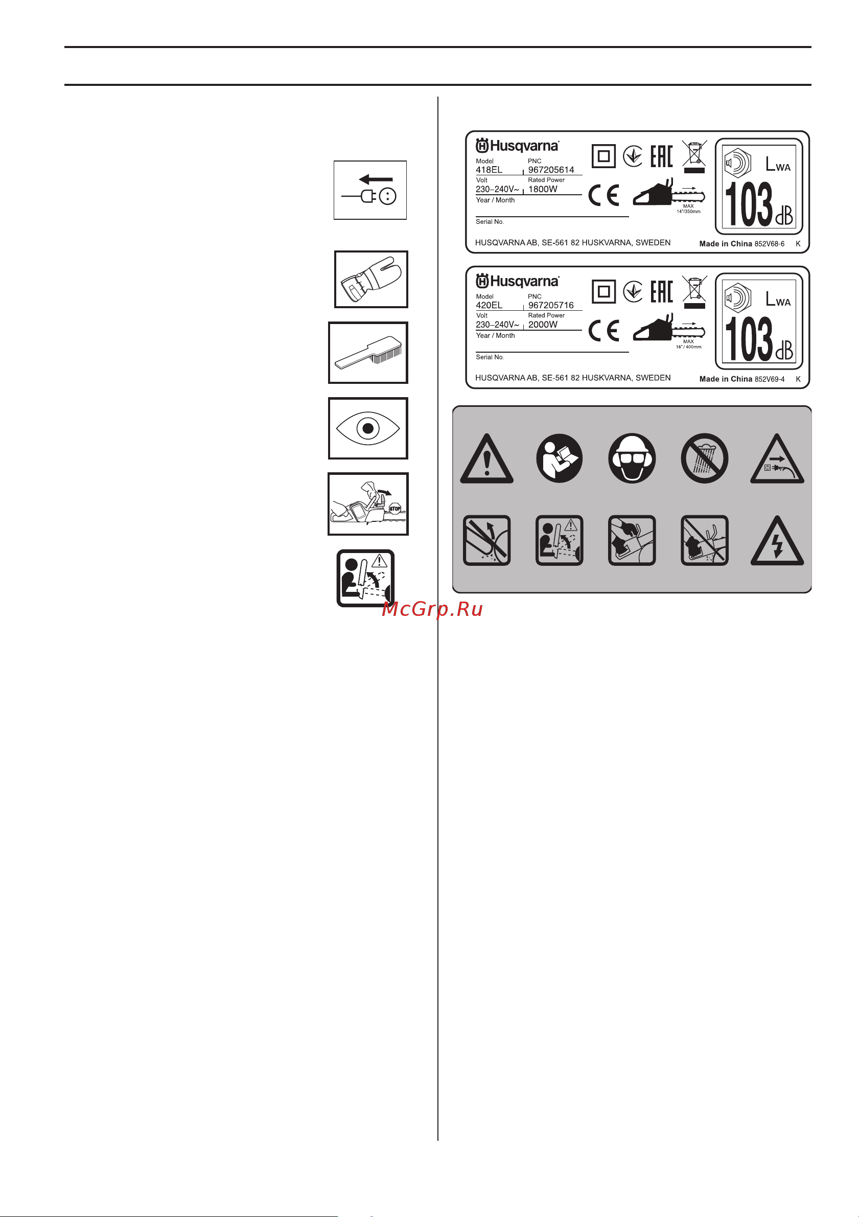 Husqvarna 420EL [7/28] Key to symbols