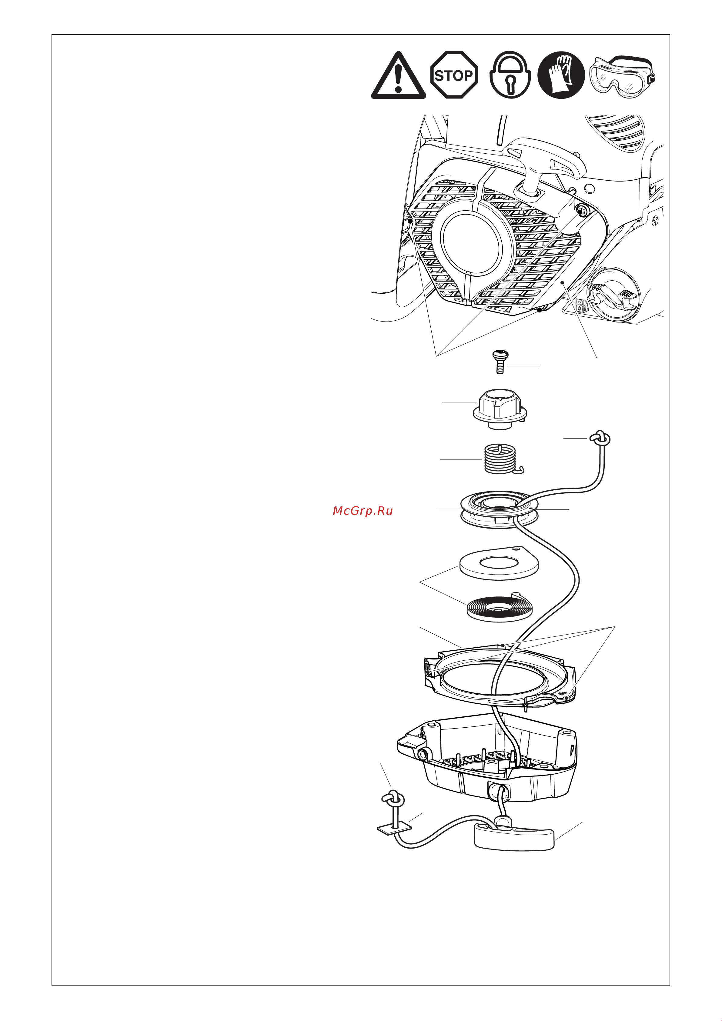 Makita EA3203S-40 [31/41] Replacing the starter cable replacing the return spring pack replacing the starter spring