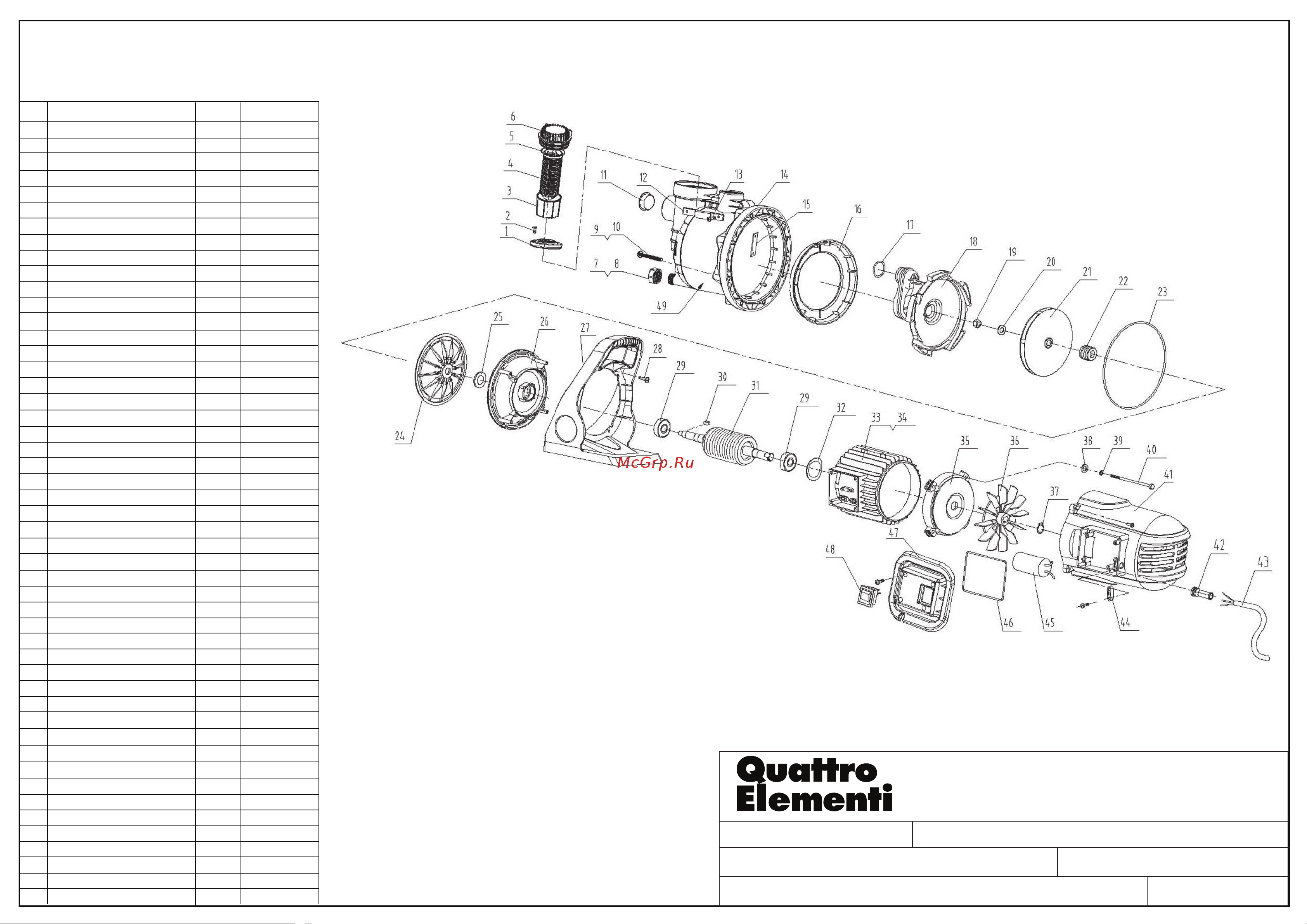 Quattro Elementi Giardino 1100 FL деталировка Руководство по эксплуатации онлайн