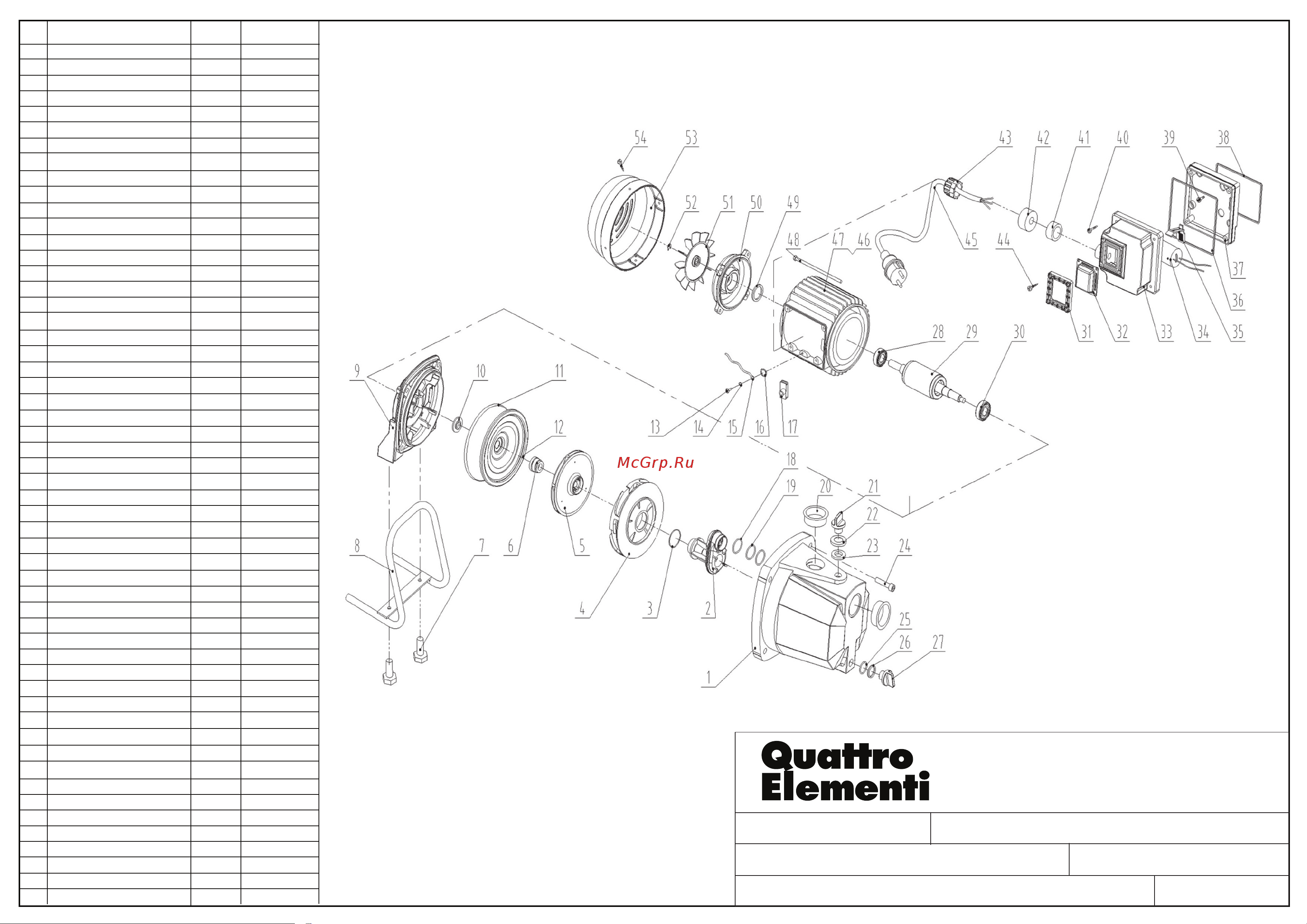 Quattro Elementi Giardino 1000 Ci деталировка Руководство по эксплуатации онлайн