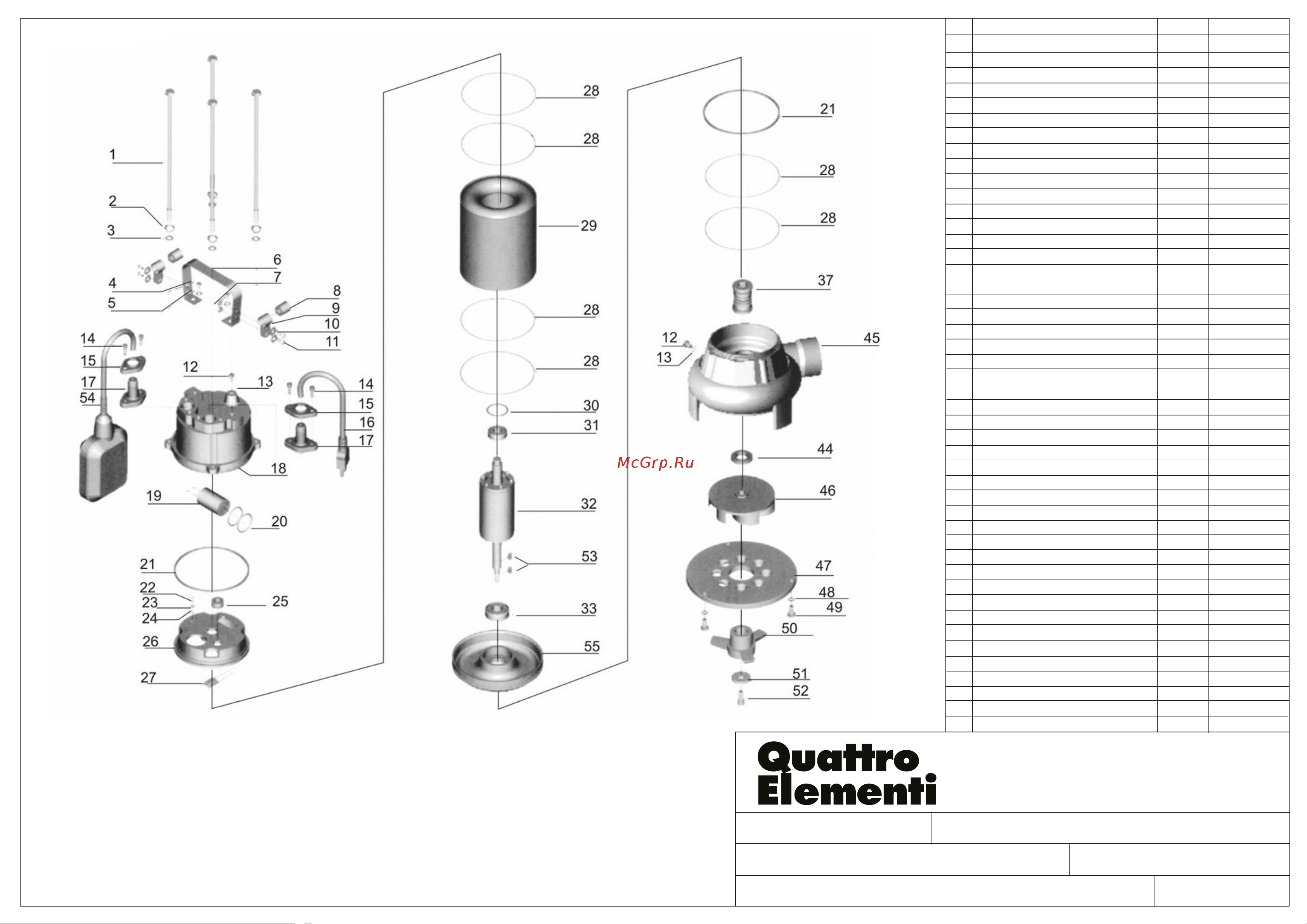 Quattro Elementi Sewage 1100F Ci-Cut деталировка Руководство по эксплуатации онлайн