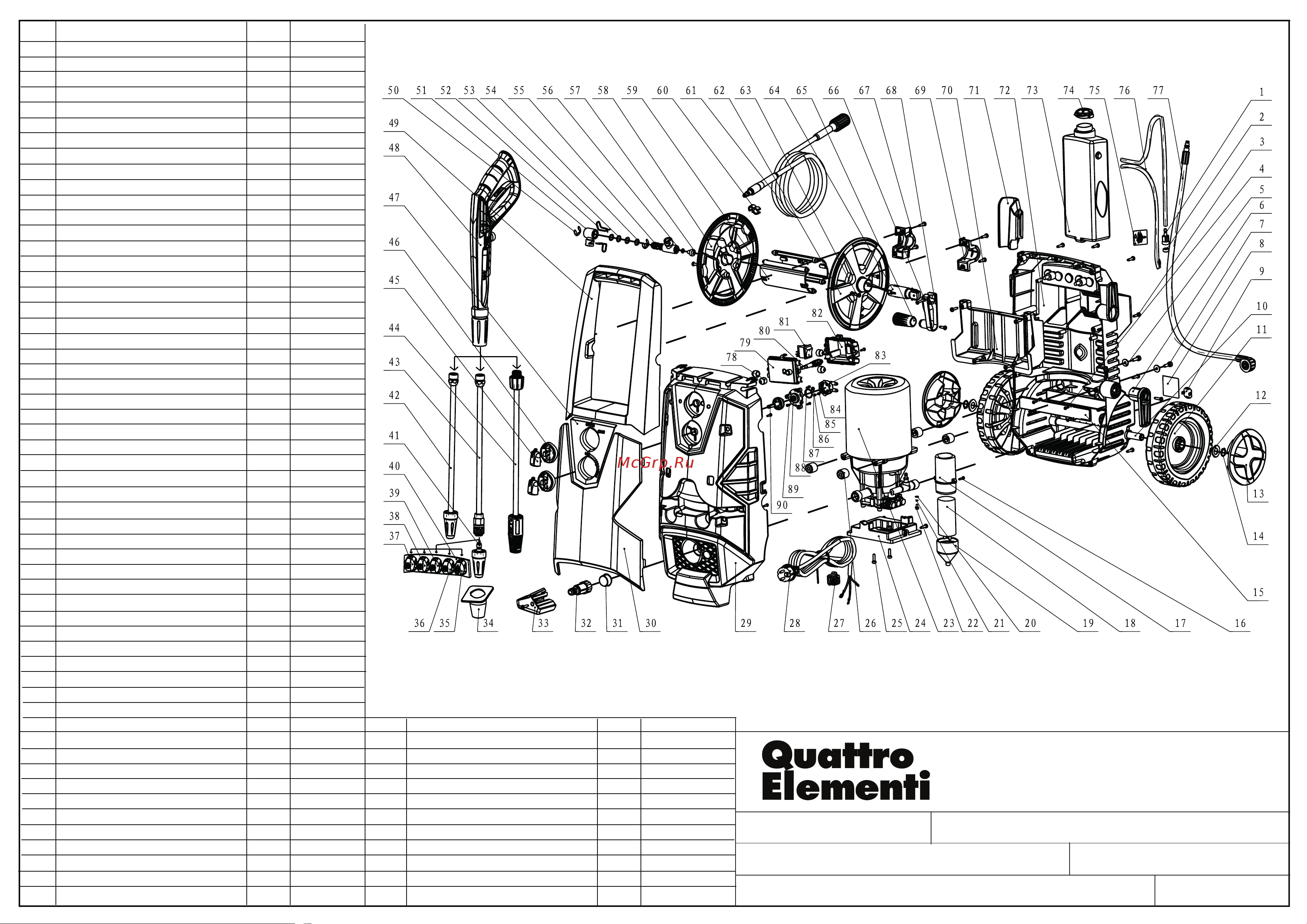 Quattro Elementi GENOVA 180 Turbo деталировка Руководство по эксплуатации онлайн