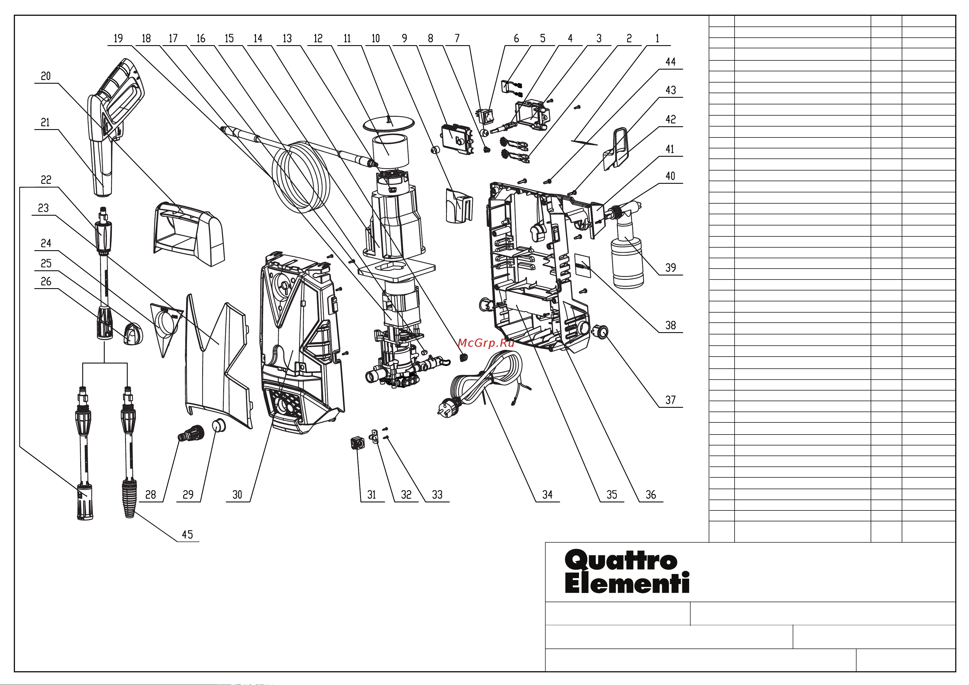 Quattro Elementi PALERMO 110 деталировка Руководство по эксплуатации онлайн