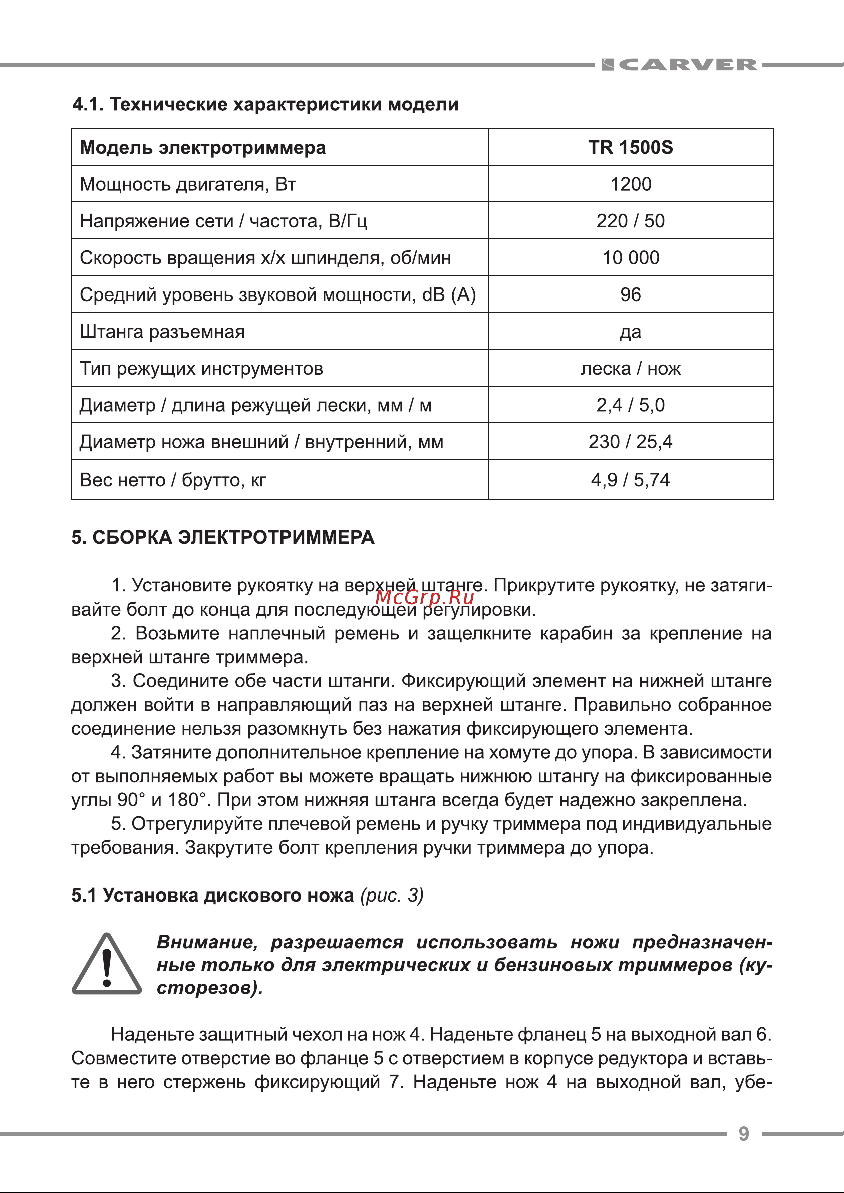 ООО УРАЛОПТИНСТРУМЕНТ CARVER TR 1500S Руководство по эксплуатации онлайн [9/20] 769294