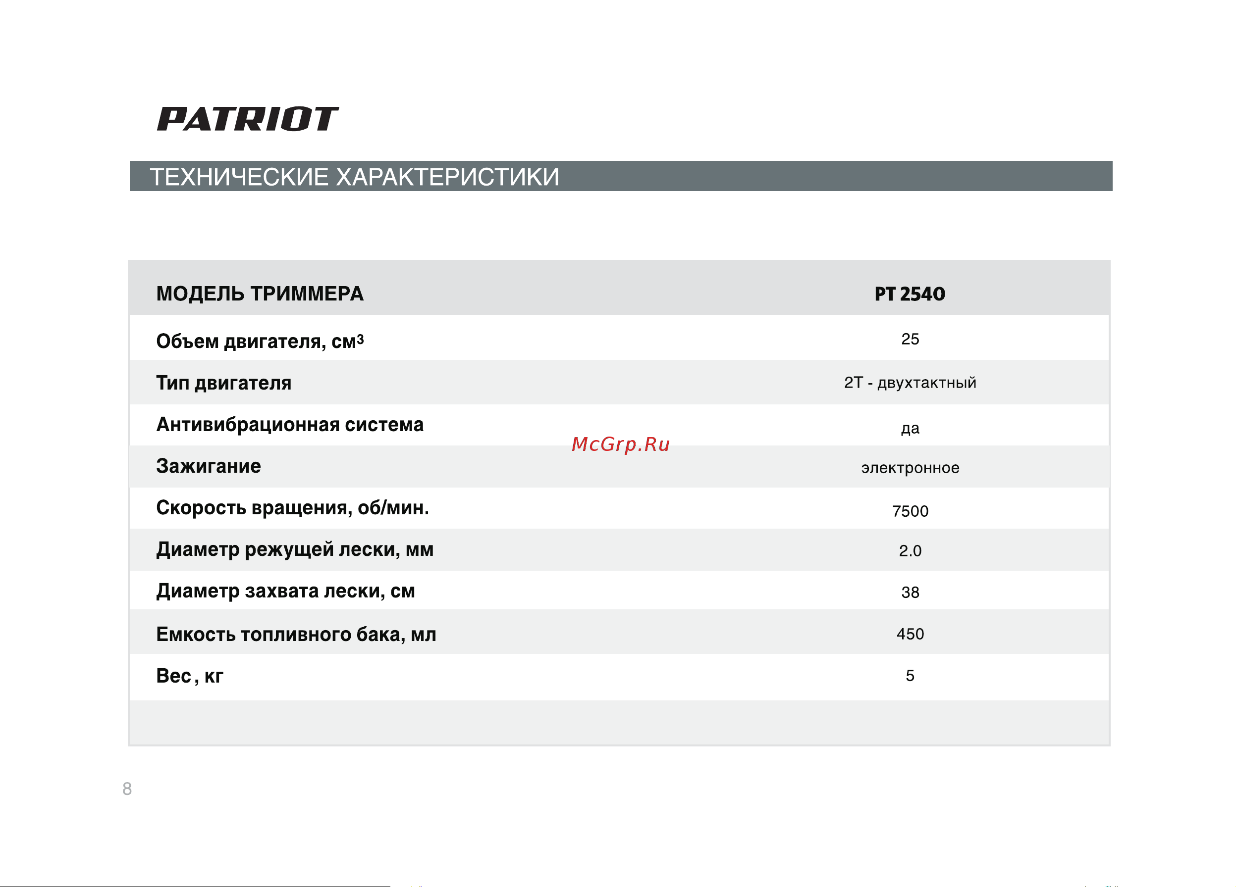Patriot PT 2540 Руководство по эксплуатации онлайн [8/28] 770503