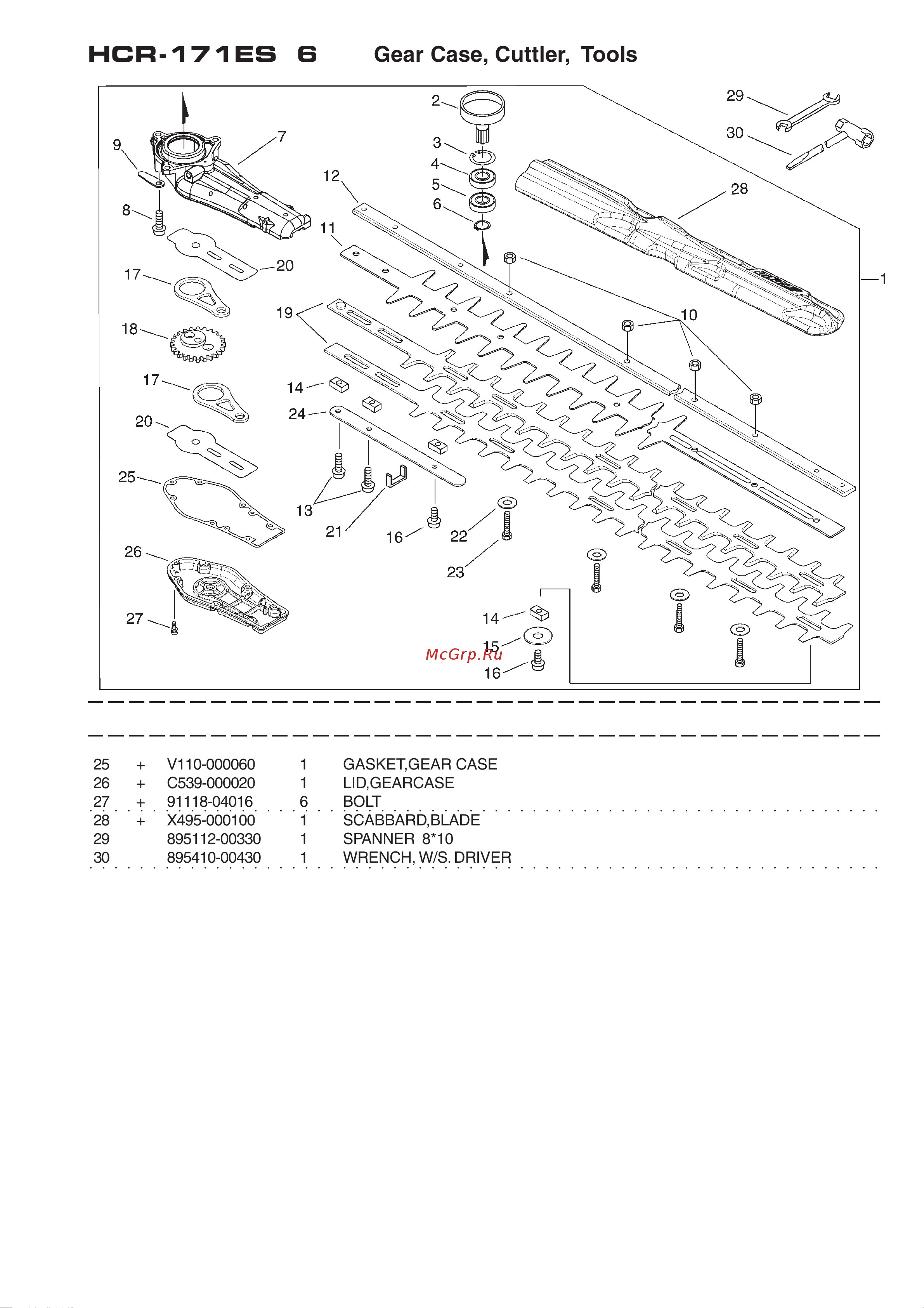 ECHO INCORPORATED ECHO HCR-171ES (деталировка) [10/16] Hcr 171es 6 gear case cuttler tools