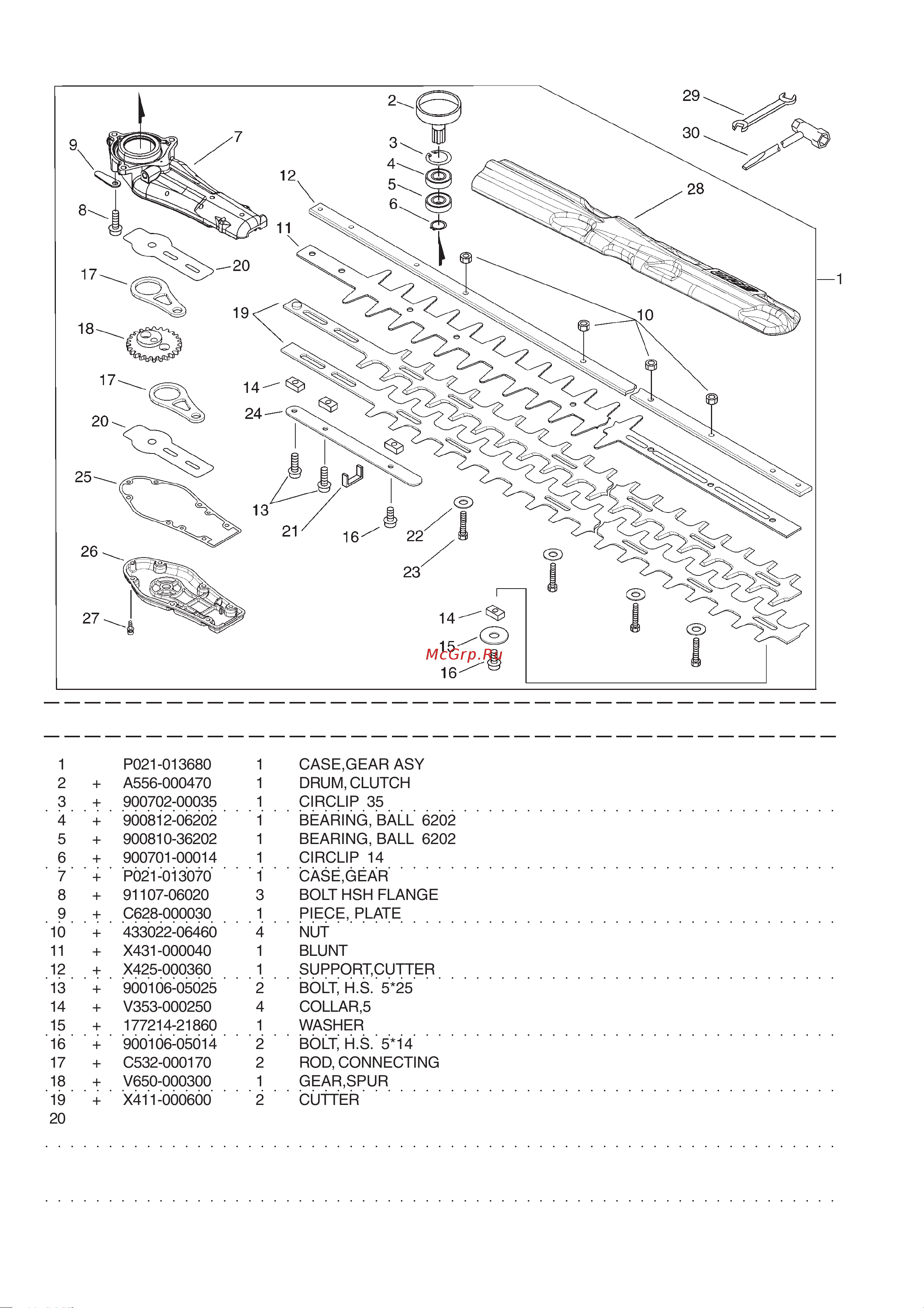 ECHO INCORPORATED ECHO HCR-171ES (деталировка) [9/16] Hcr 171es 6 gear case cuttler tools