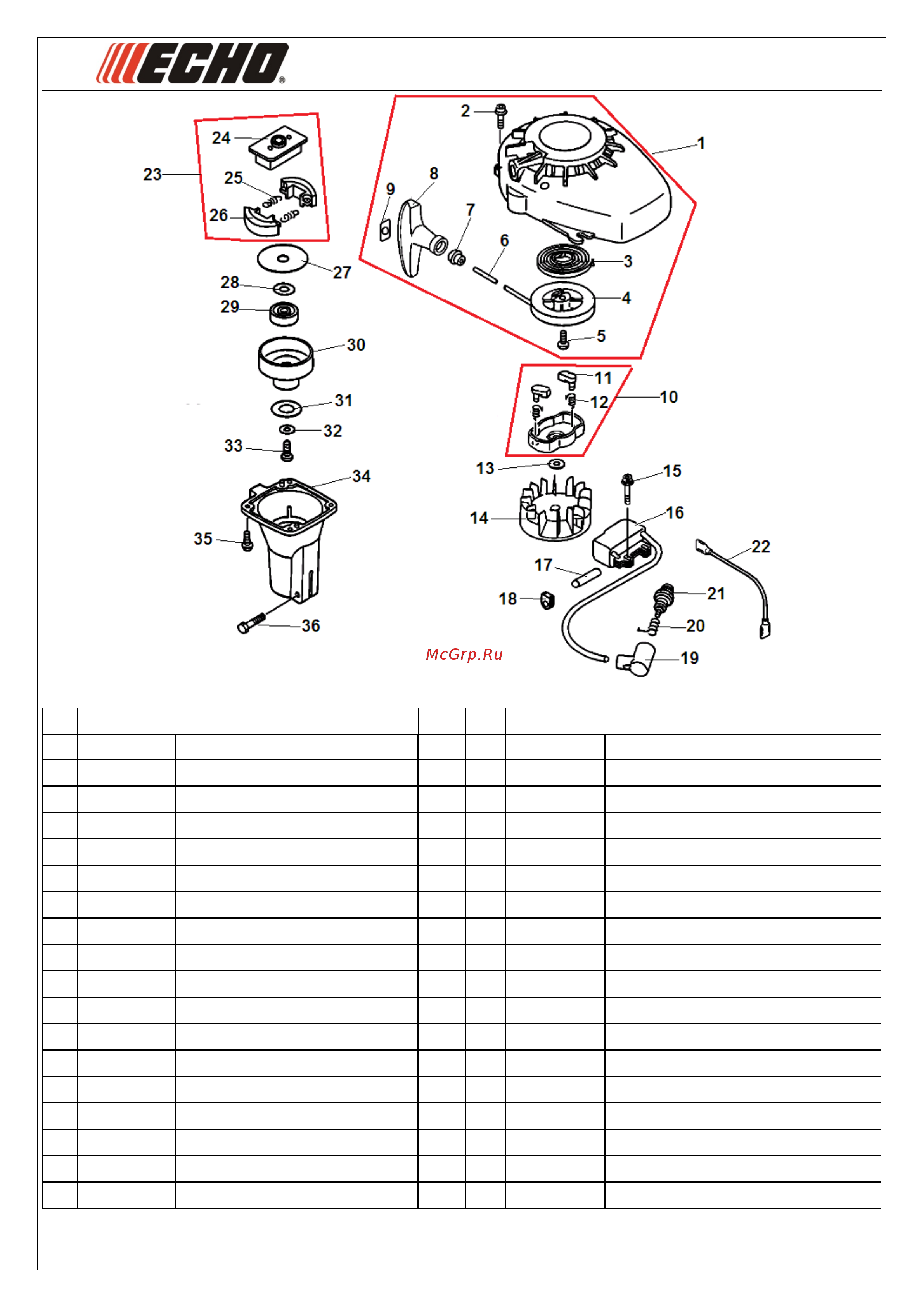 ECHO INCORPORATED ECHO TC-210 (деталировка) [2/7] Иллюстрированный каталог запасных часте
