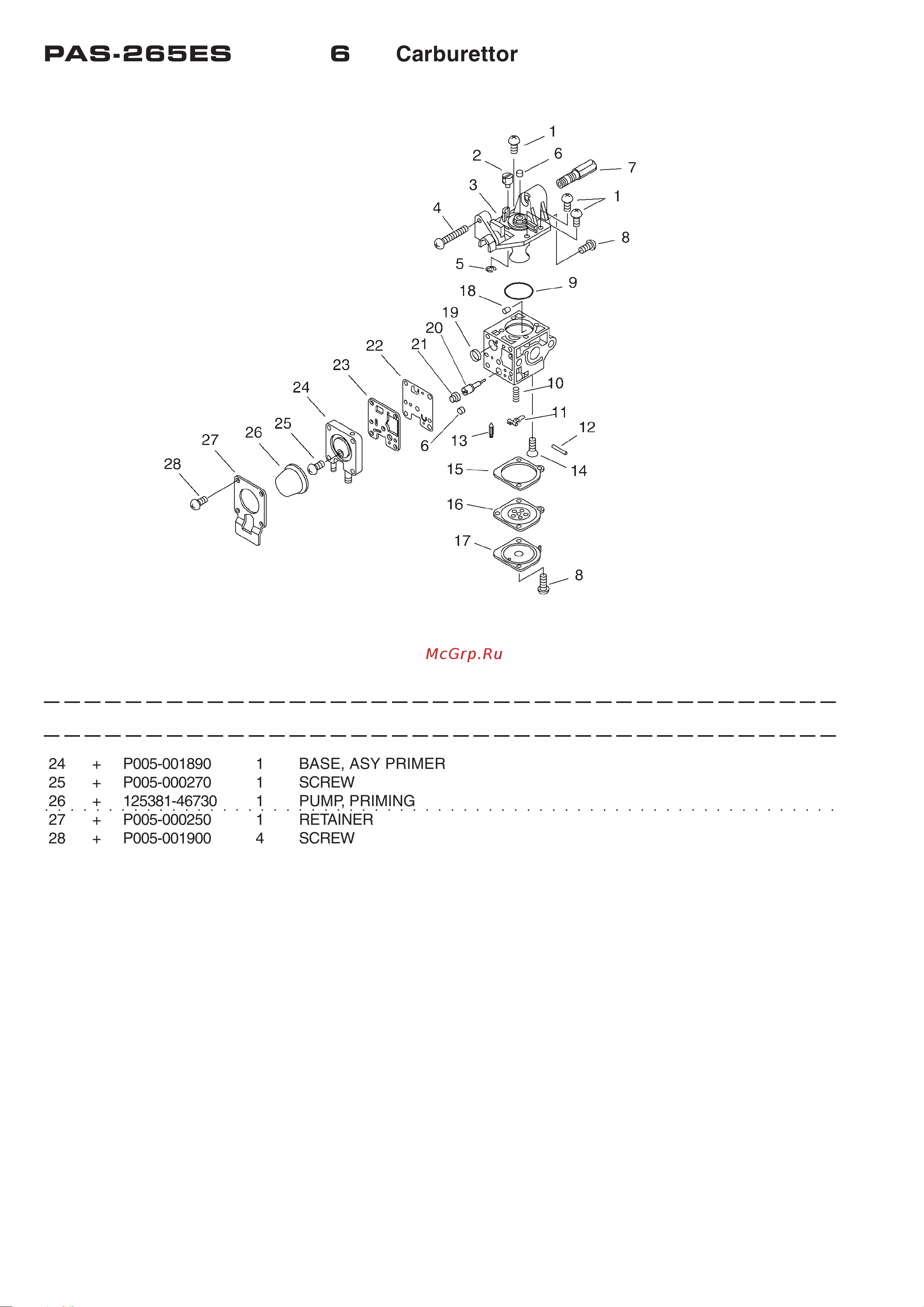 ECHO INCORPORATED ECHO Pro Attachment PAS-265ES (деталировка) [11/15] Pas 265es 6 carburettor