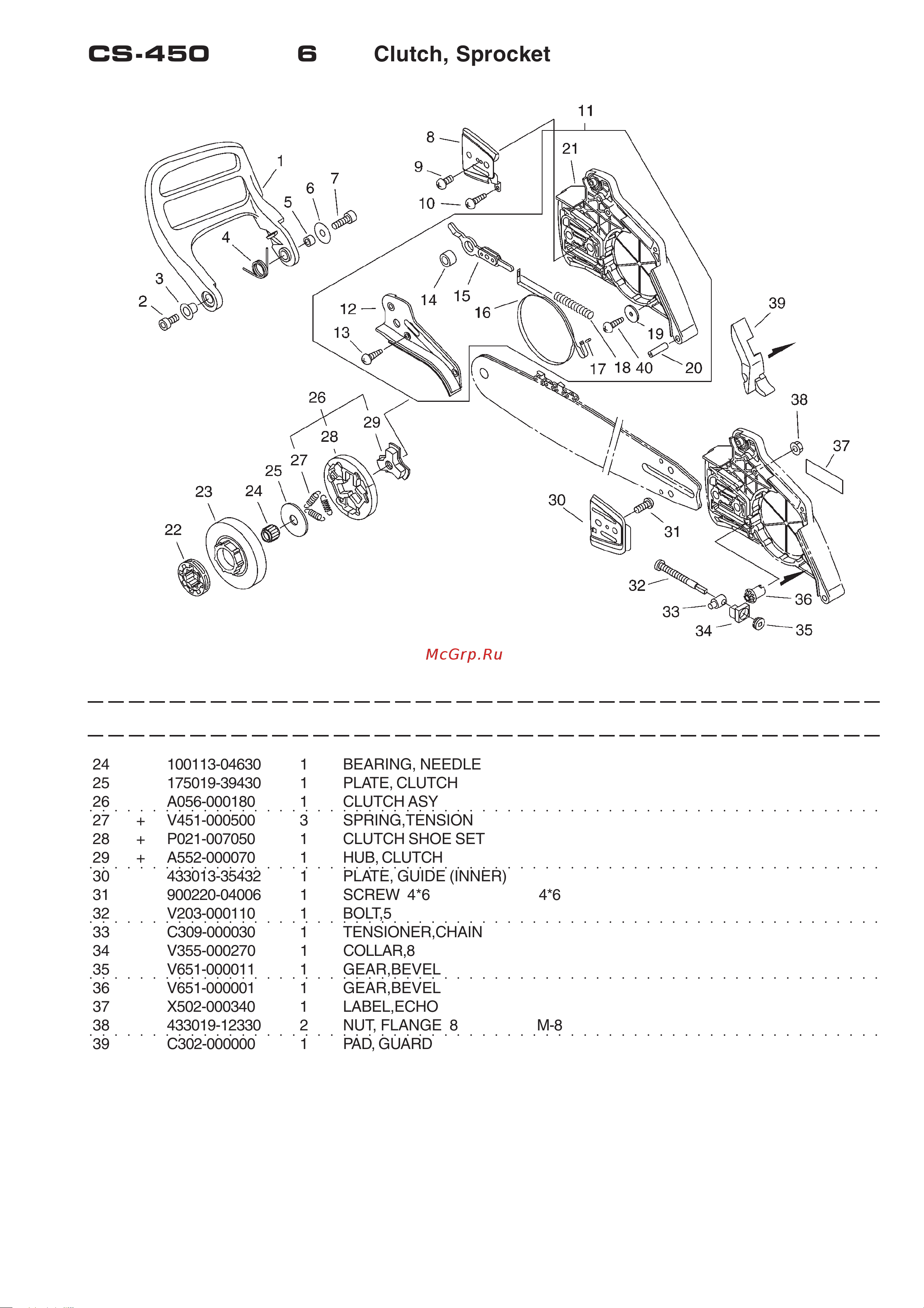 ECHO INCORPORATED ECHO CS-450 (деталировка) [10/16] Cs 450 6 clutch sprocket
