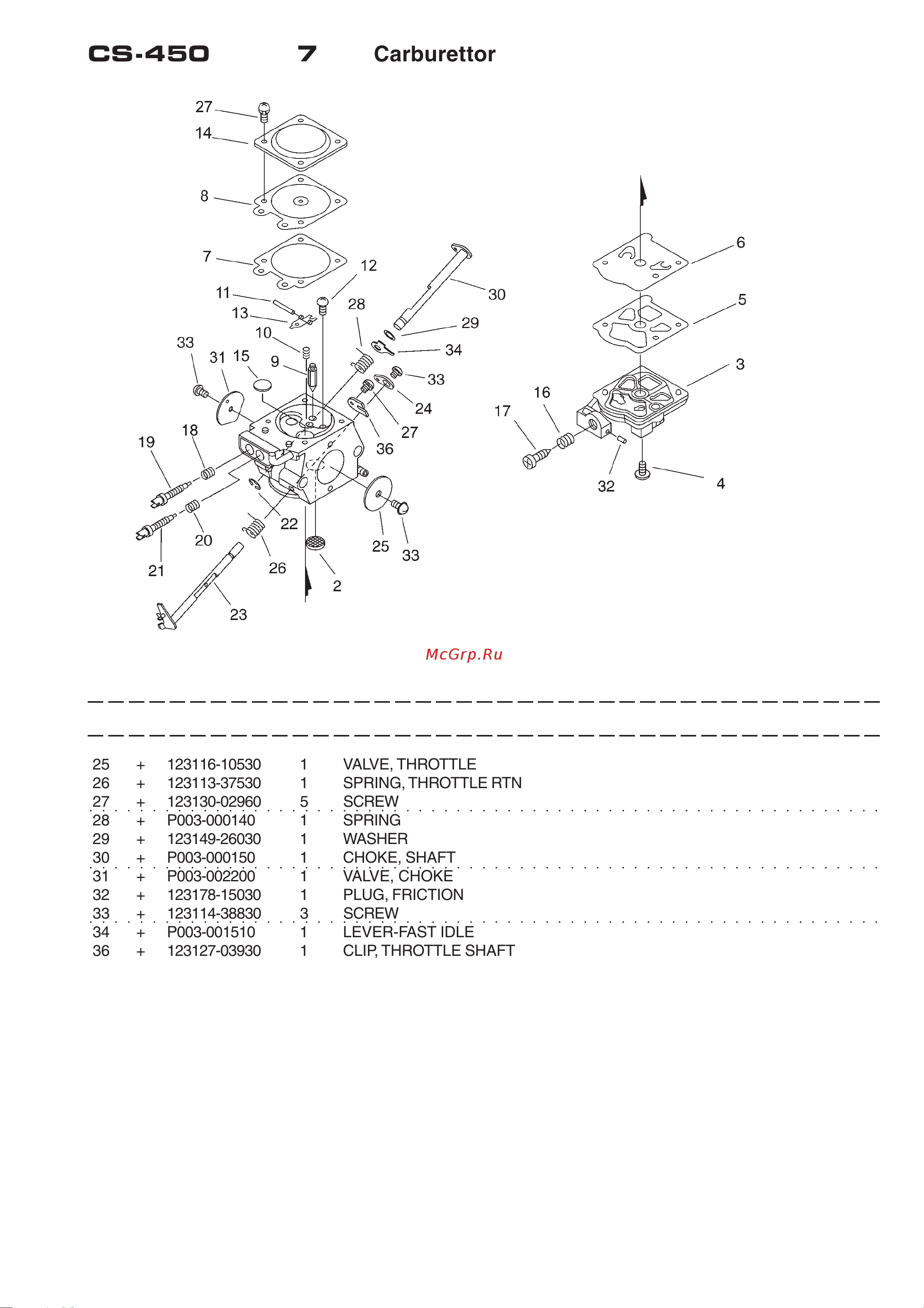 ECHO INCORPORATED ECHO CS-450 (деталировка) [12/16] Cs 450 7 carburettor
