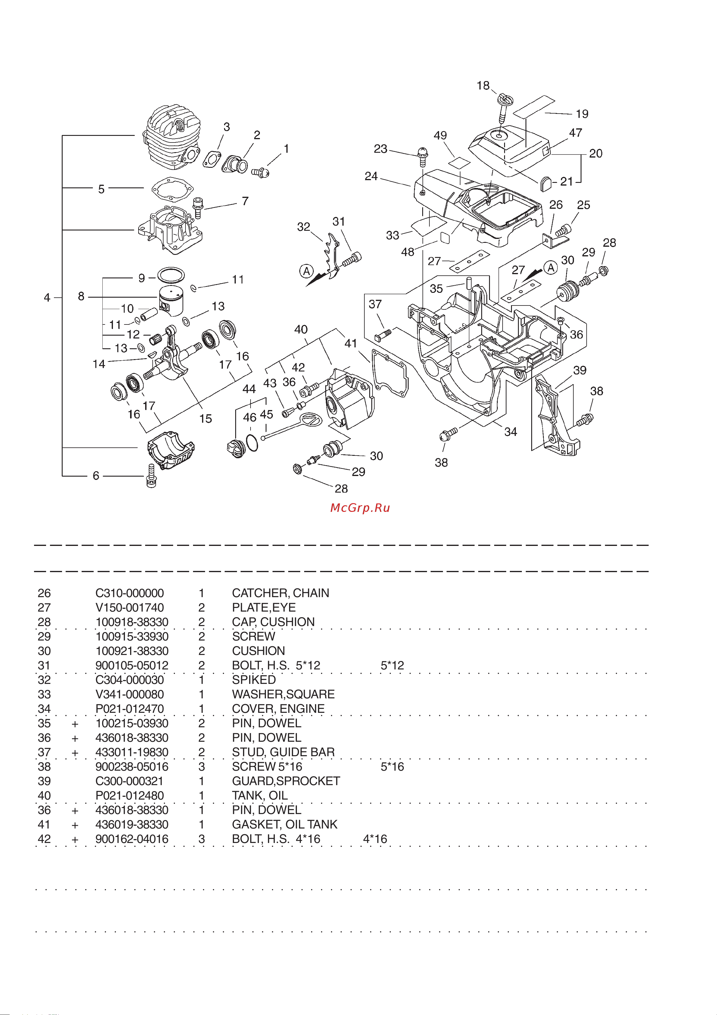 ECHO INCORPORATED ECHO CS-450 (деталировка) [3/16] Cs 450 1 cylinder crankcase piston