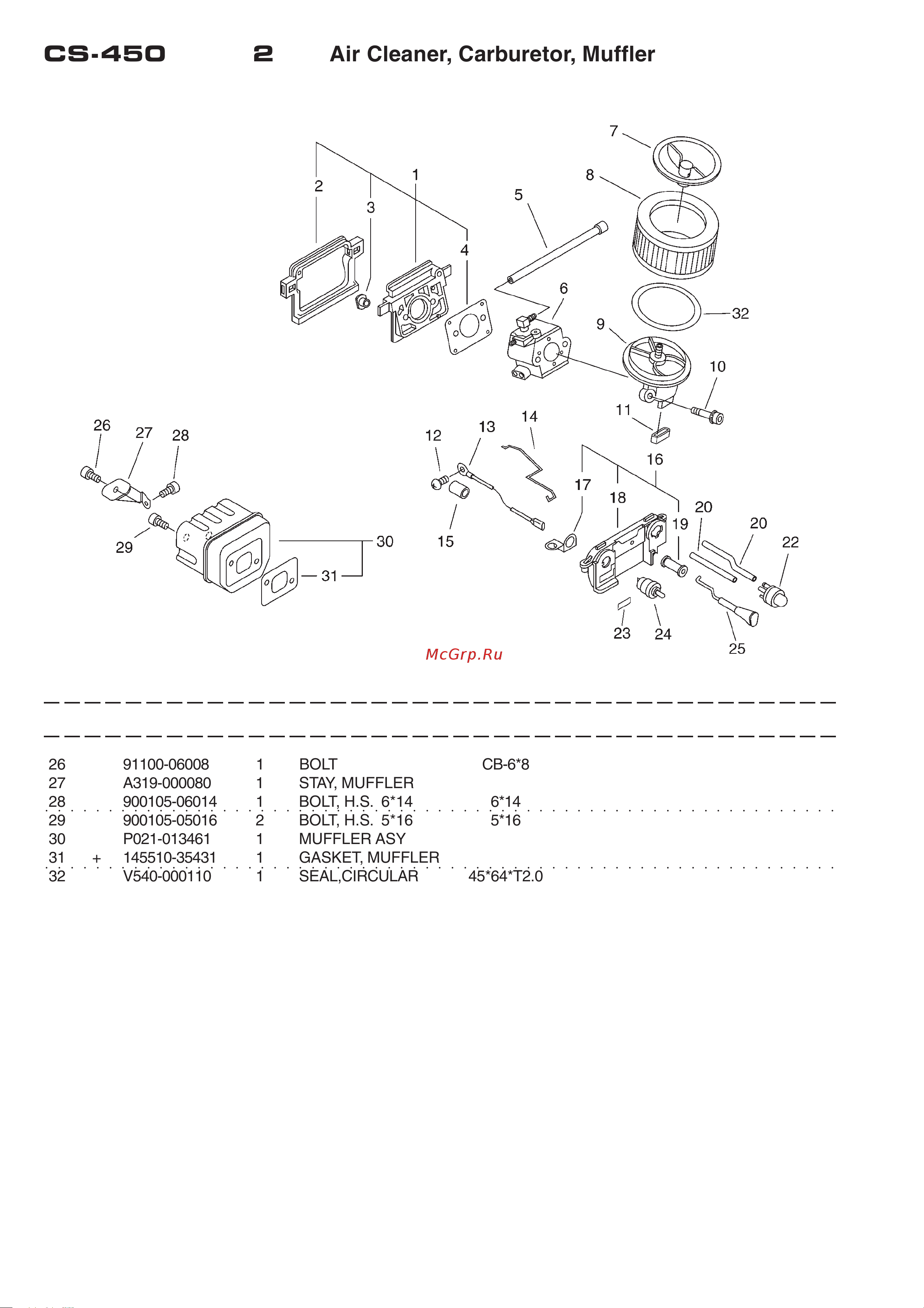 ECHO INCORPORATED ECHO CS-450 (деталировка) [5/16] Cs 450 2 air cleaner carburetor muffler