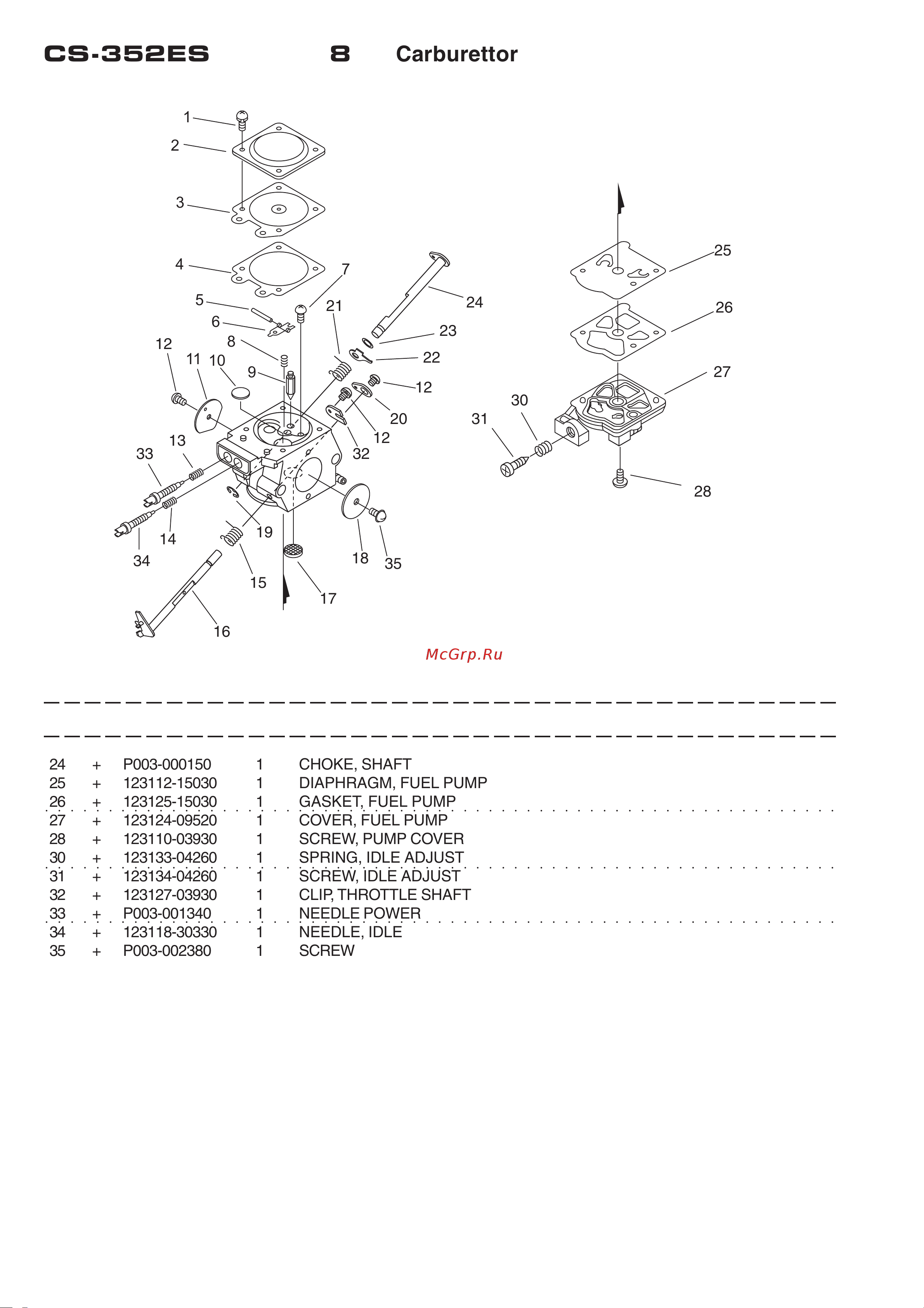ECHO INCORPORATED ECHO CS-352ES (деталировка) [11/14] Cs 352es 8 carburettor