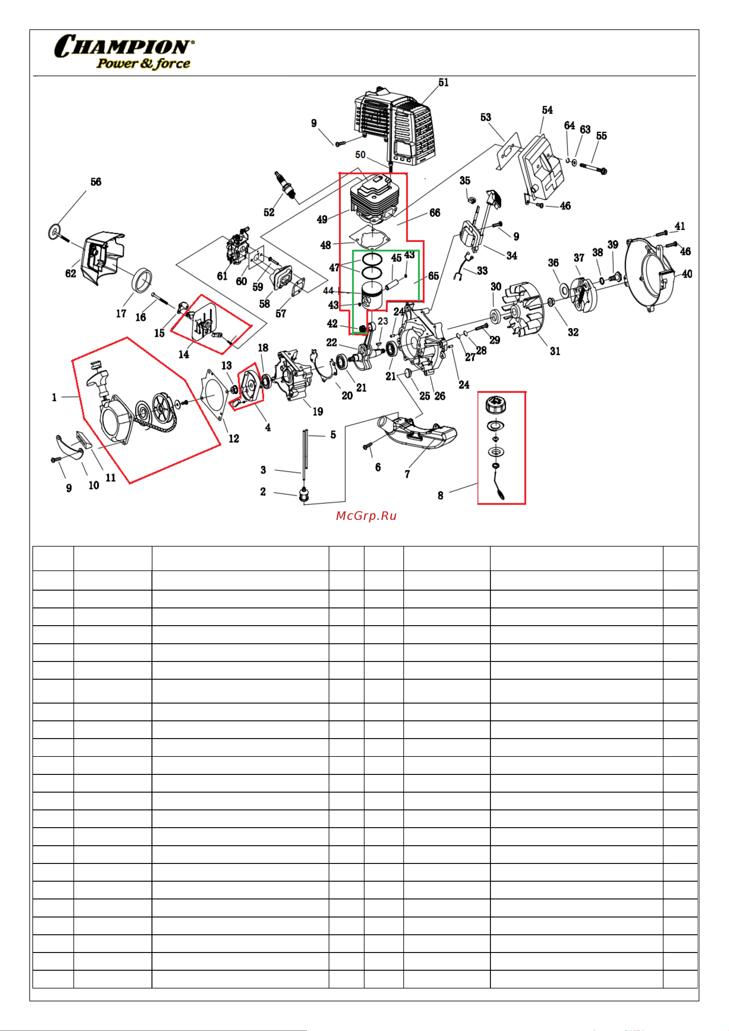 Champion T516 - деталировка Руководство по эксплуатации онлайн