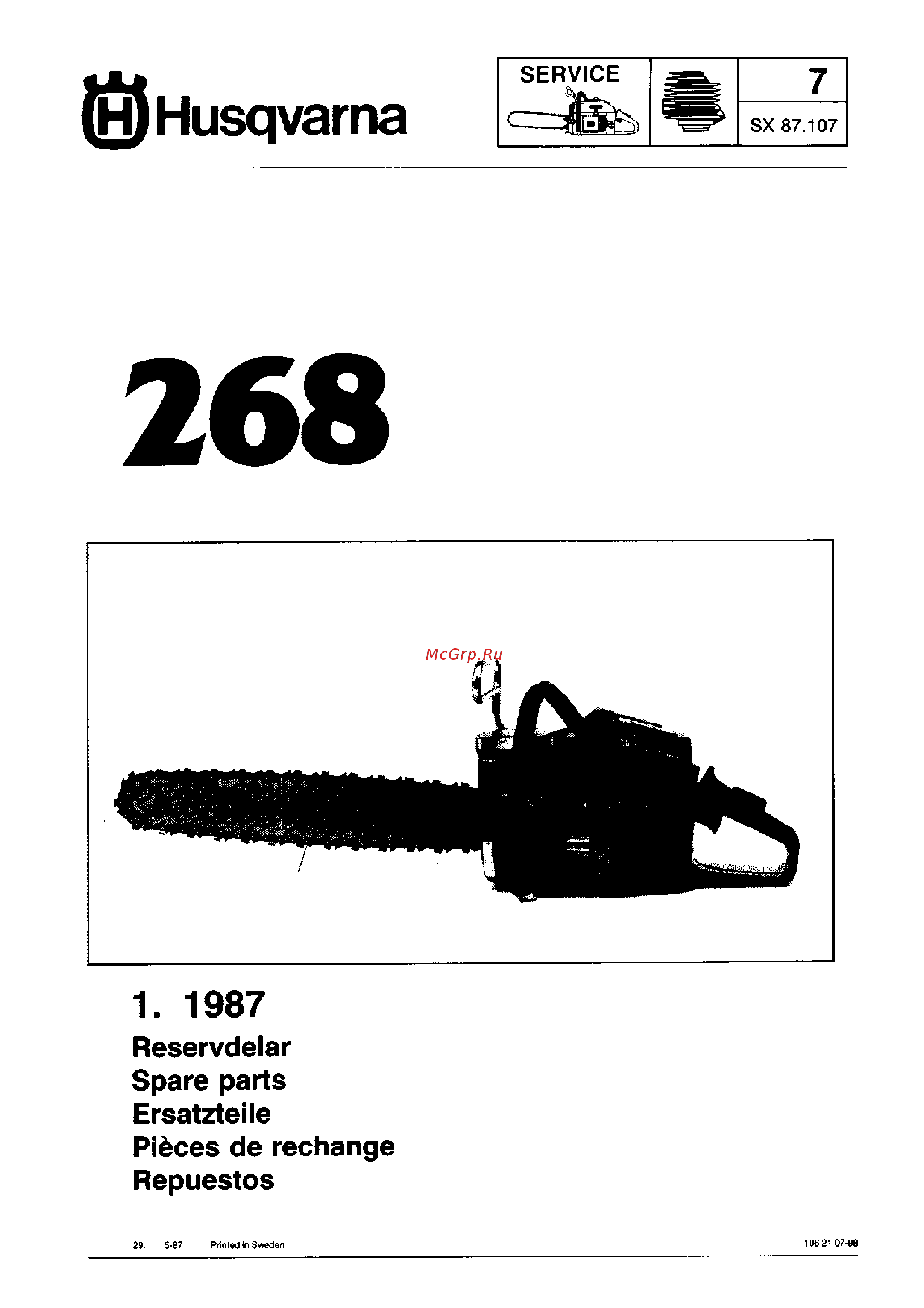 Husqvarna 268 (1987) parts Руководство по эксплуатации онлайн