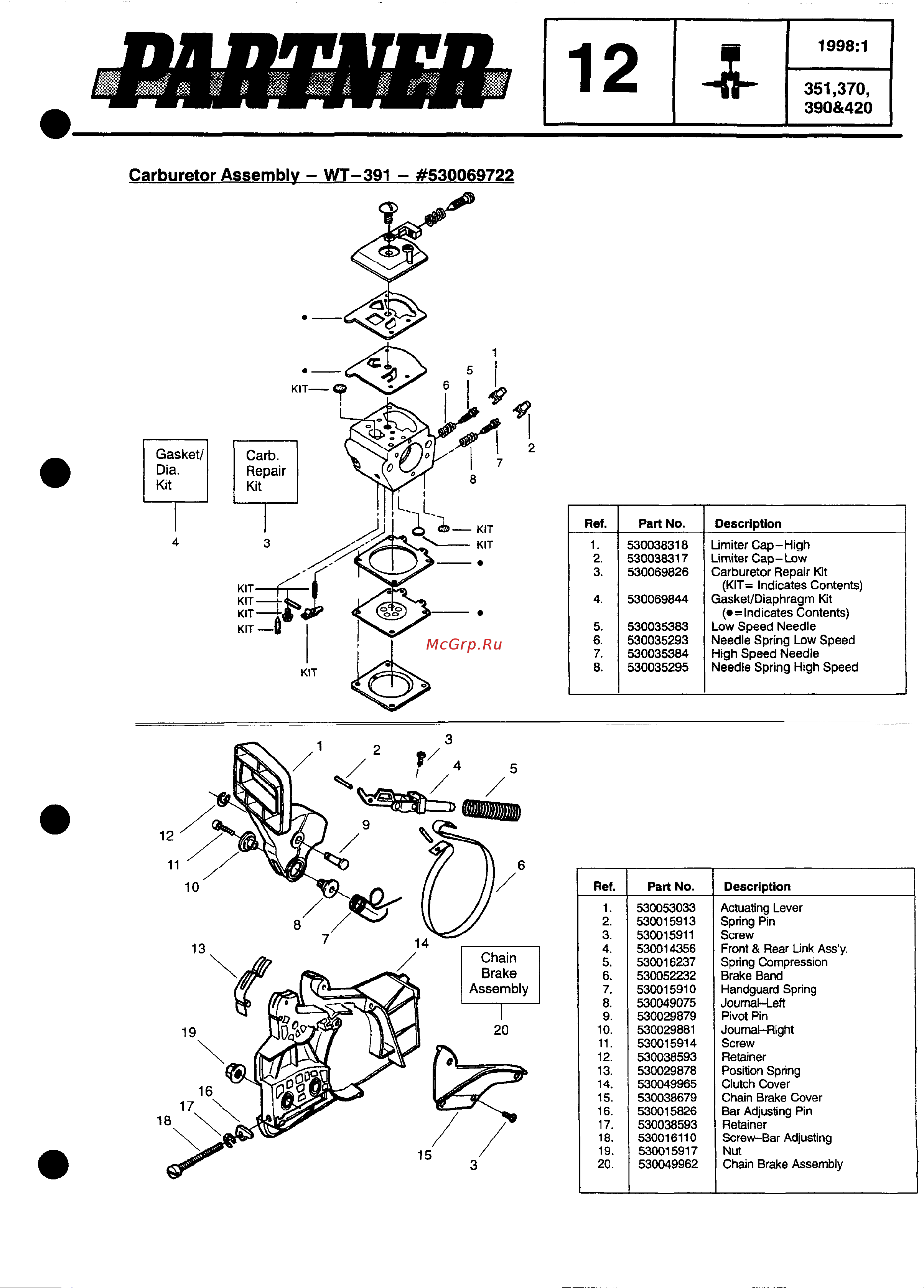 Husqvarna 351 (1998) parts [3/3] Carburetor assembl v w 391 530069722
