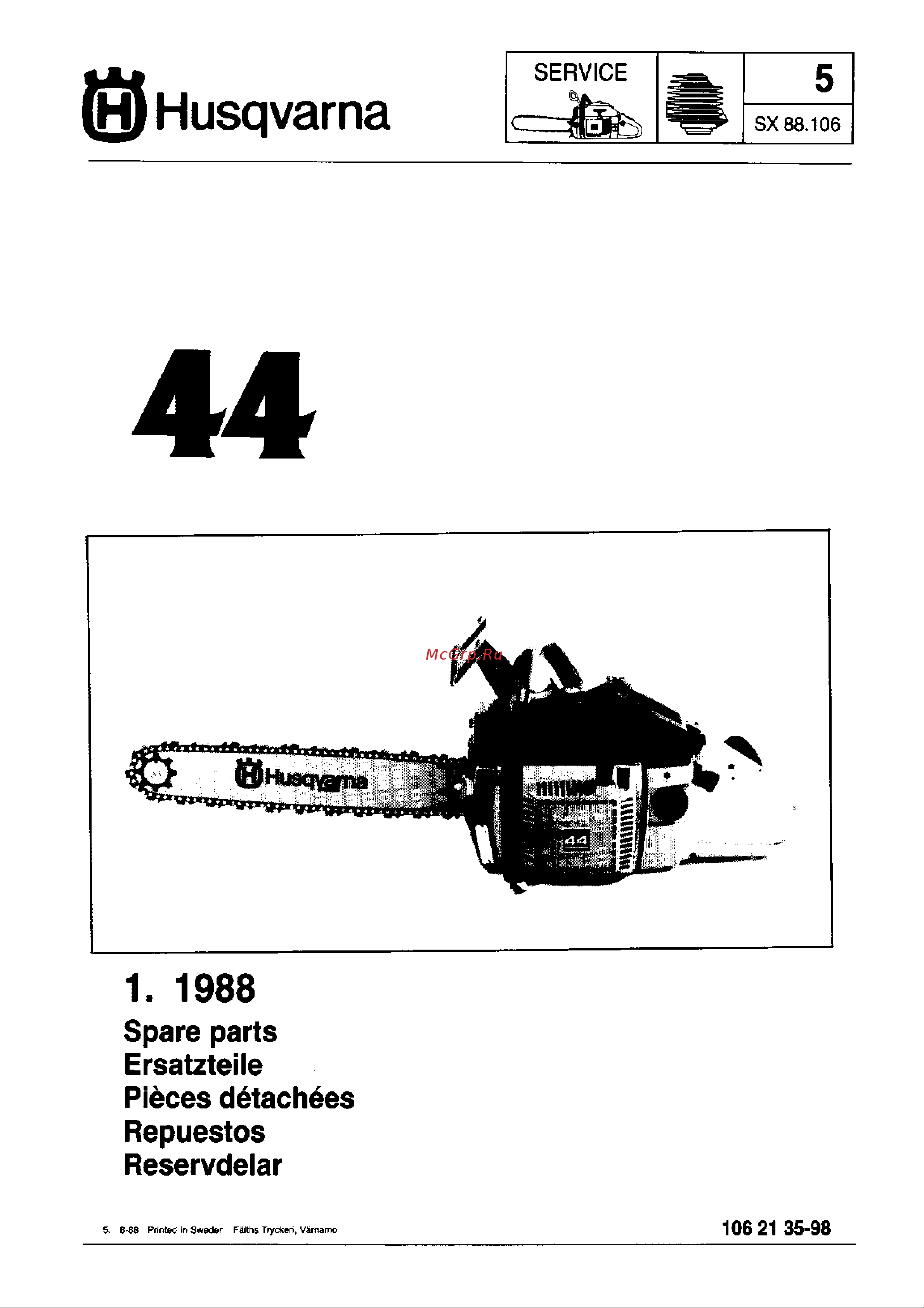 Husqvarna 44 (1988) parts Руководство по эксплуатации онлайн