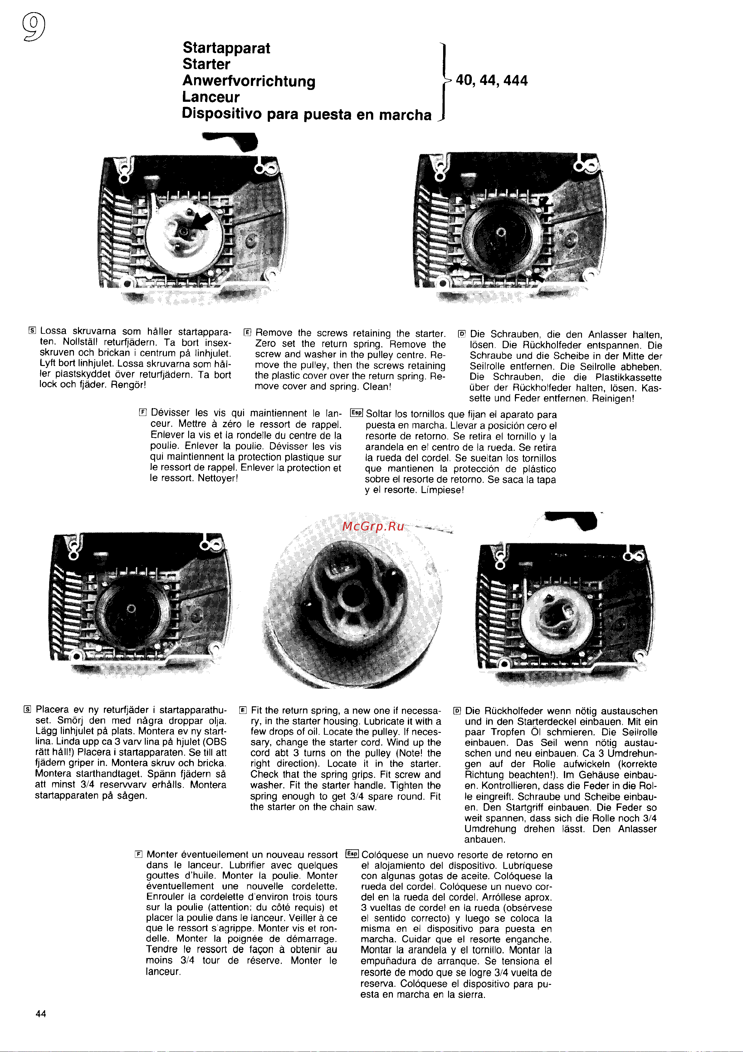 Husqvarna 444 (1987) [43/55] 44 444 lanceur dispositivo para puesta en marcha